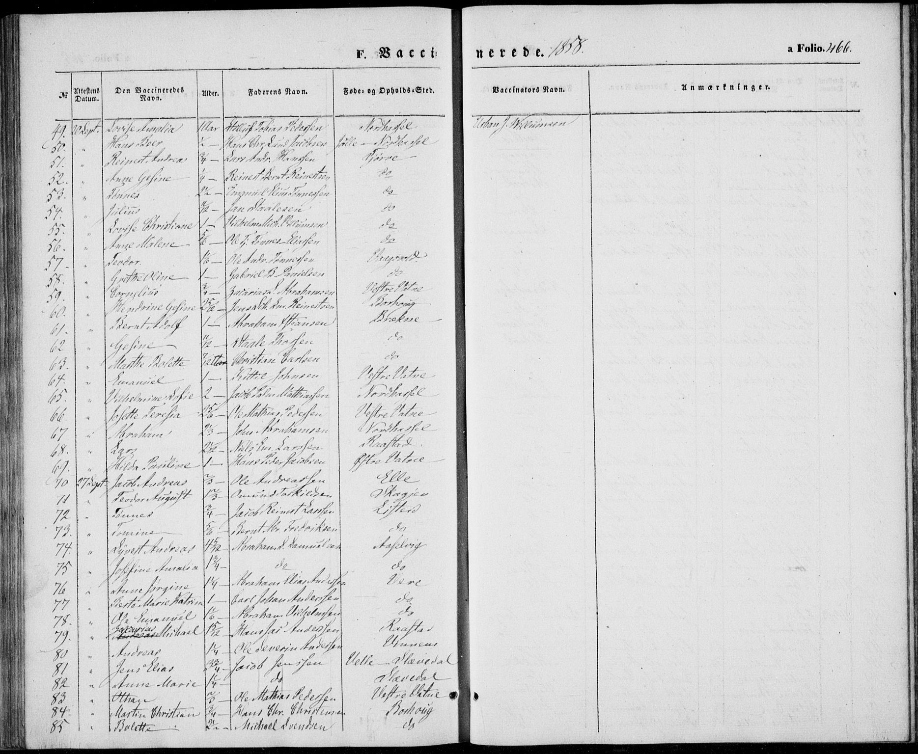 Lista sokneprestkontor, AV/SAK-1111-0027/F/Fb/L0002: Parish register (copy) no. B 2, 1847-1862, p. 466