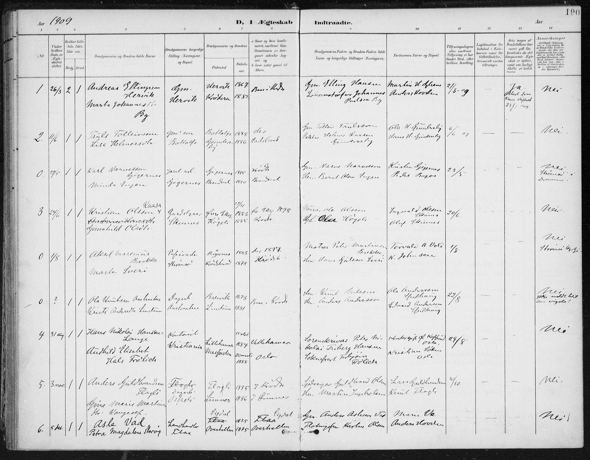 Krødsherad kirkebøker, SAKO/A-19/F/Fa/L0007: Parish register (official) no. 7, 1900-1915, p. 190