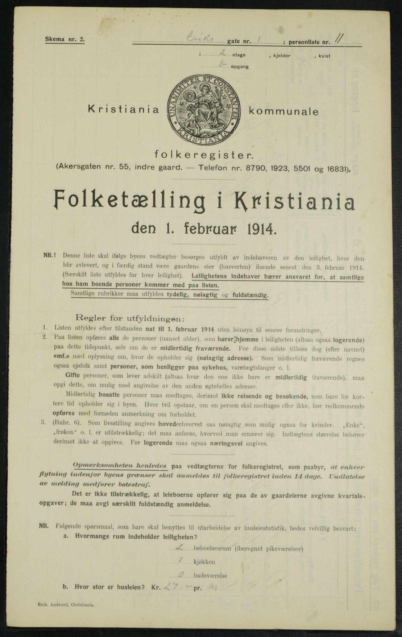 OBA, Municipal Census 1914 for Kristiania, 1914, p. 19749