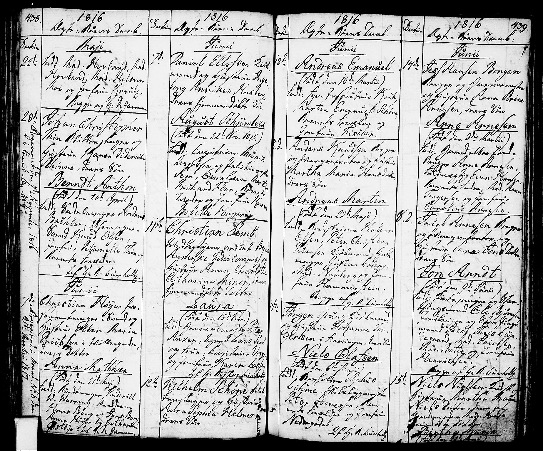 Oslo domkirke Kirkebøker, SAO/A-10752/F/Fa/L0006: Parish register (official) no. 6, 1807-1817, p. 438-439