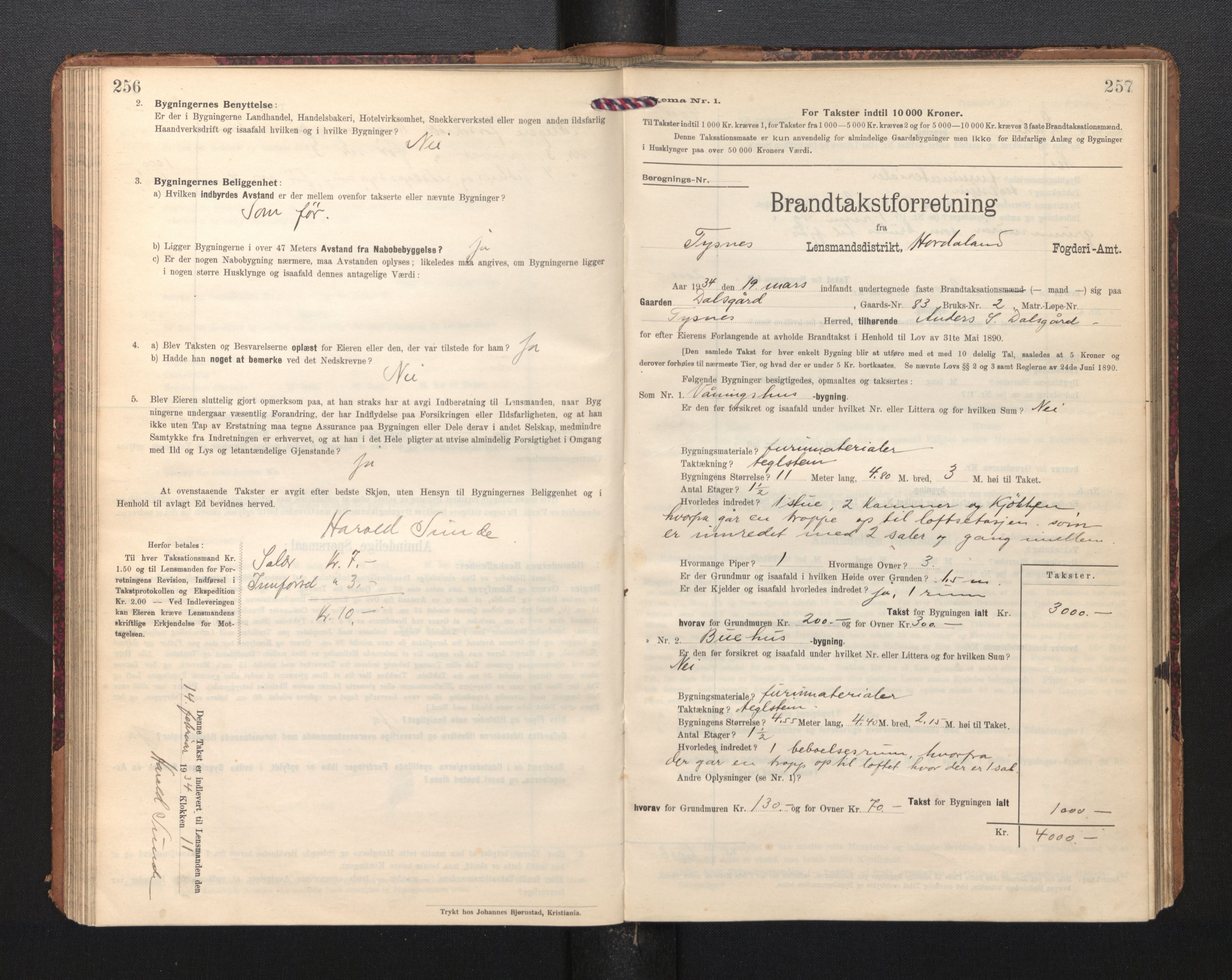 Lensmannen i Tysnes, SAB/A-35401/0012/L0005: Branntakstprotokoll, skjematakst, 1909-1934, p. 256-257