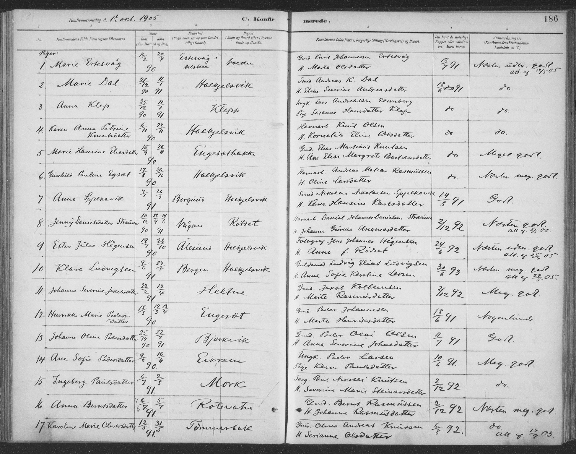 Ministerialprotokoller, klokkerbøker og fødselsregistre - Møre og Romsdal, AV/SAT-A-1454/511/L0142: Parish register (official) no. 511A09, 1891-1905, p. 186