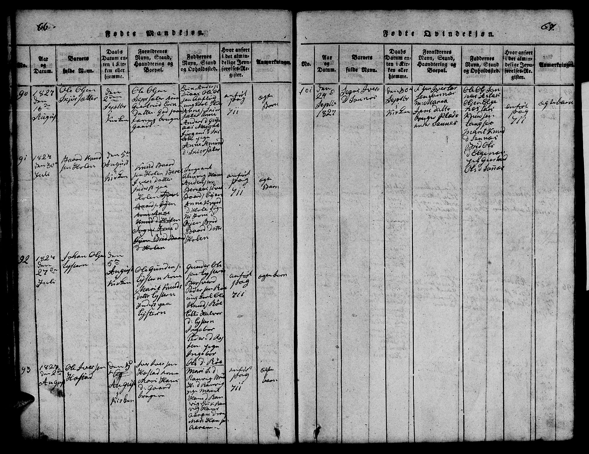 Ministerialprotokoller, klokkerbøker og fødselsregistre - Møre og Romsdal, SAT/A-1454/551/L0629: Parish register (copy) no. 551C01, 1818-1839, p. 66-67