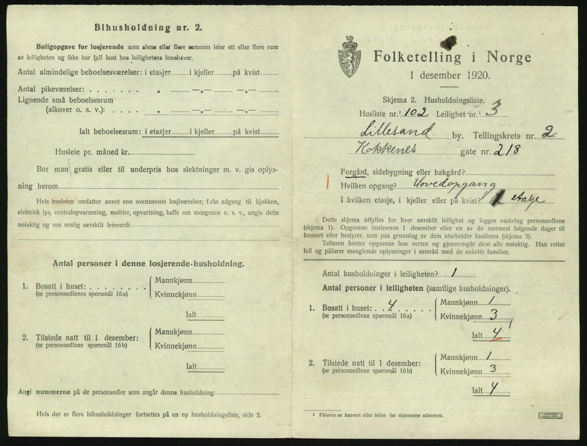 SAK, 1920 census for Lillesand, 1920, p. 1099