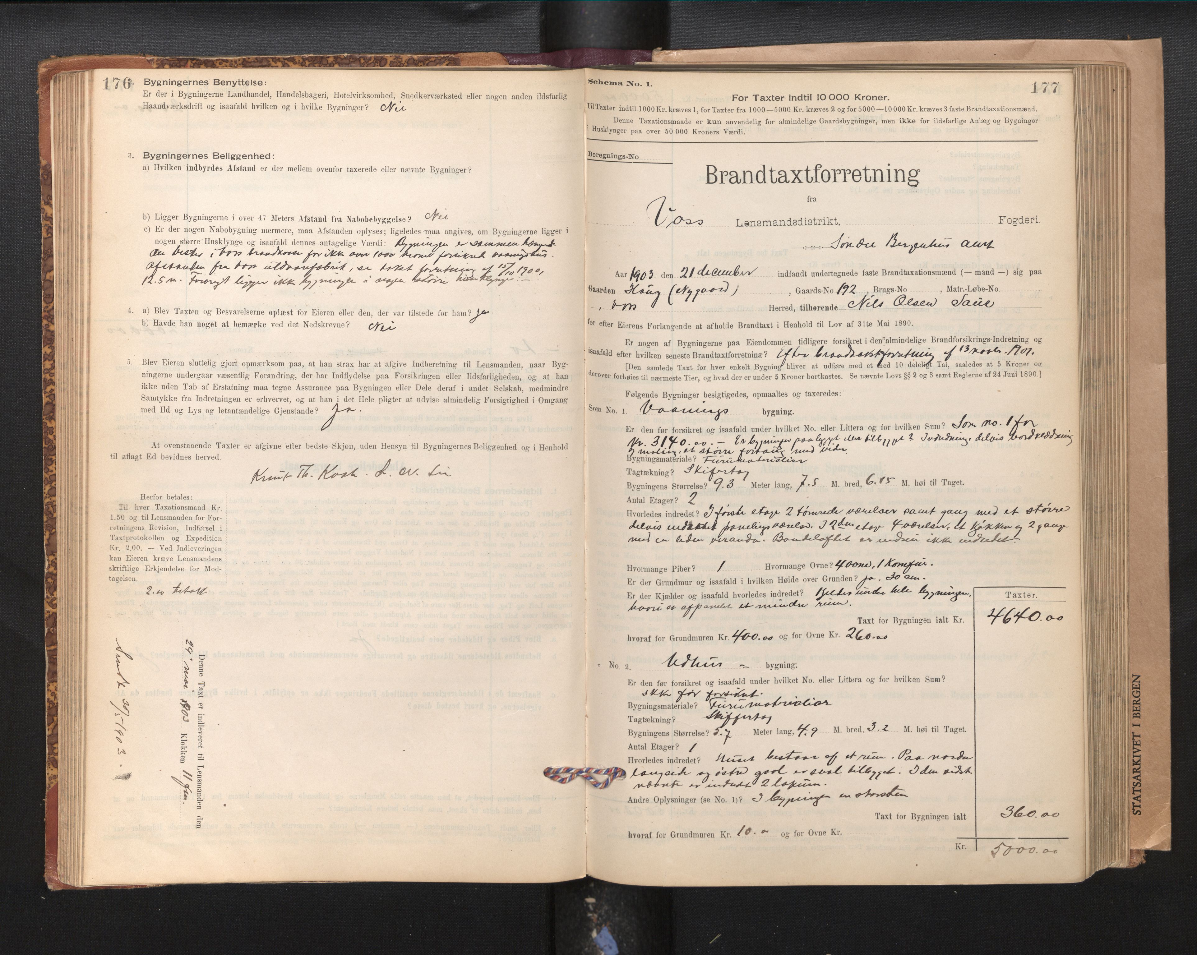 Lensmannen i Voss, AV/SAB-A-35801/0012/L0008: Branntakstprotokoll, skjematakst, 1895-1945, p. 176-177