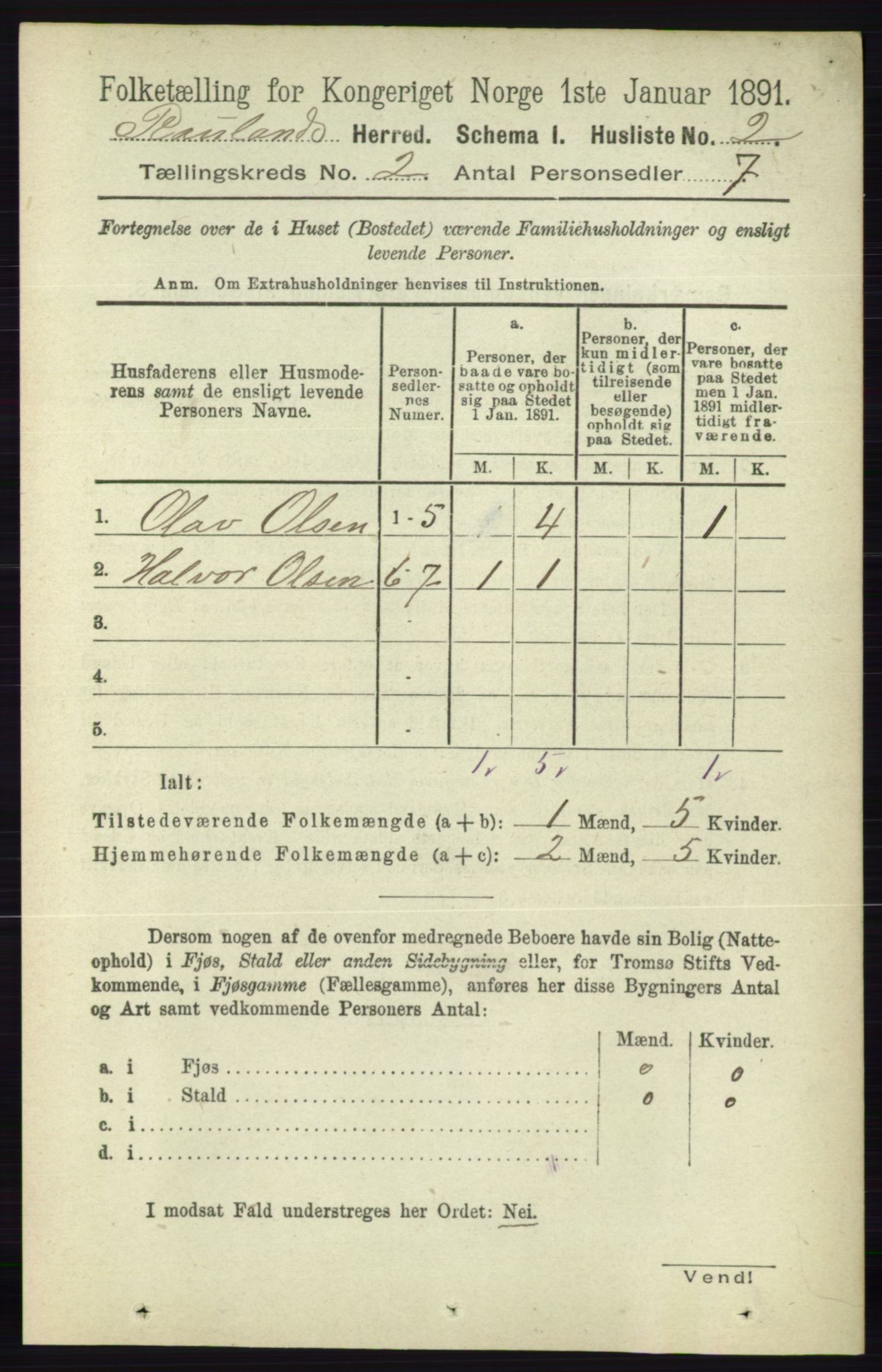 RA, 1891 census for 0835 Rauland, 1891, p. 183