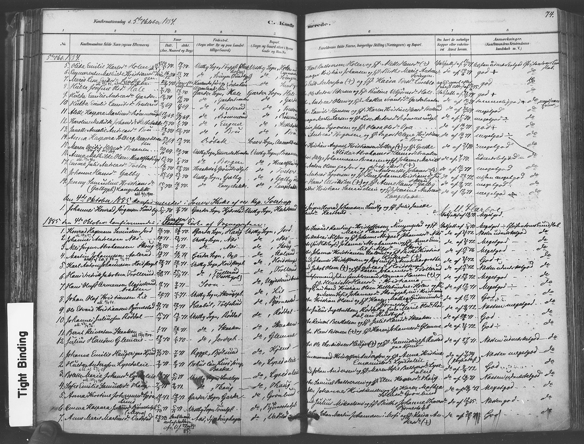 Vestby prestekontor Kirkebøker, AV/SAO-A-10893/F/Fa/L0009: Parish register (official) no. I 9, 1878-1900, p. 74