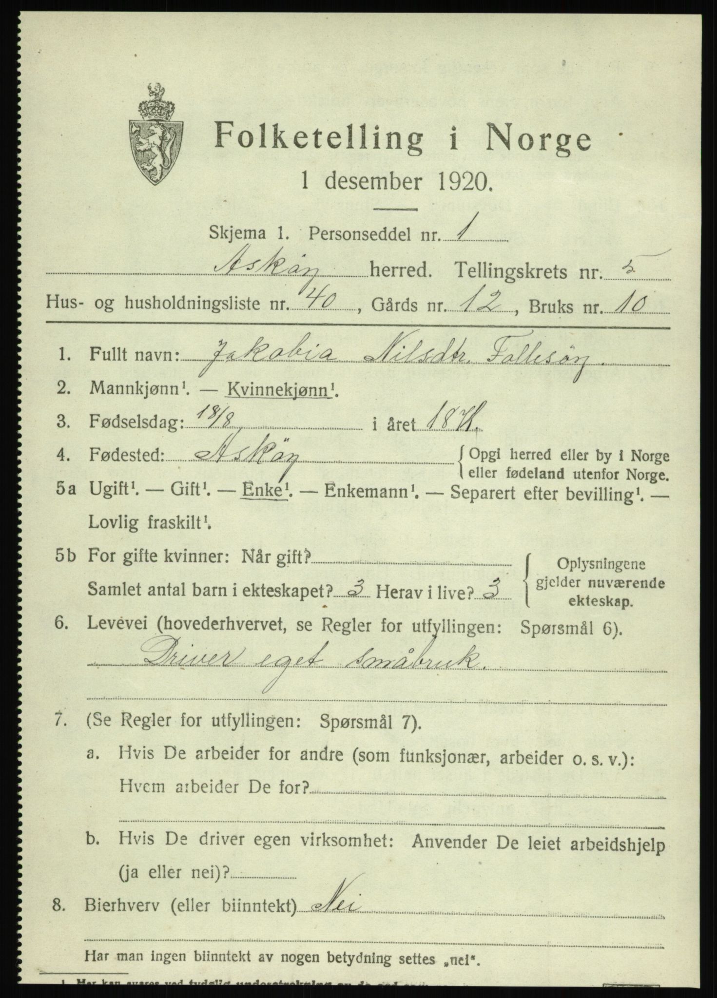 SAB, 1920 census for Askøy, 1920, p. 9244