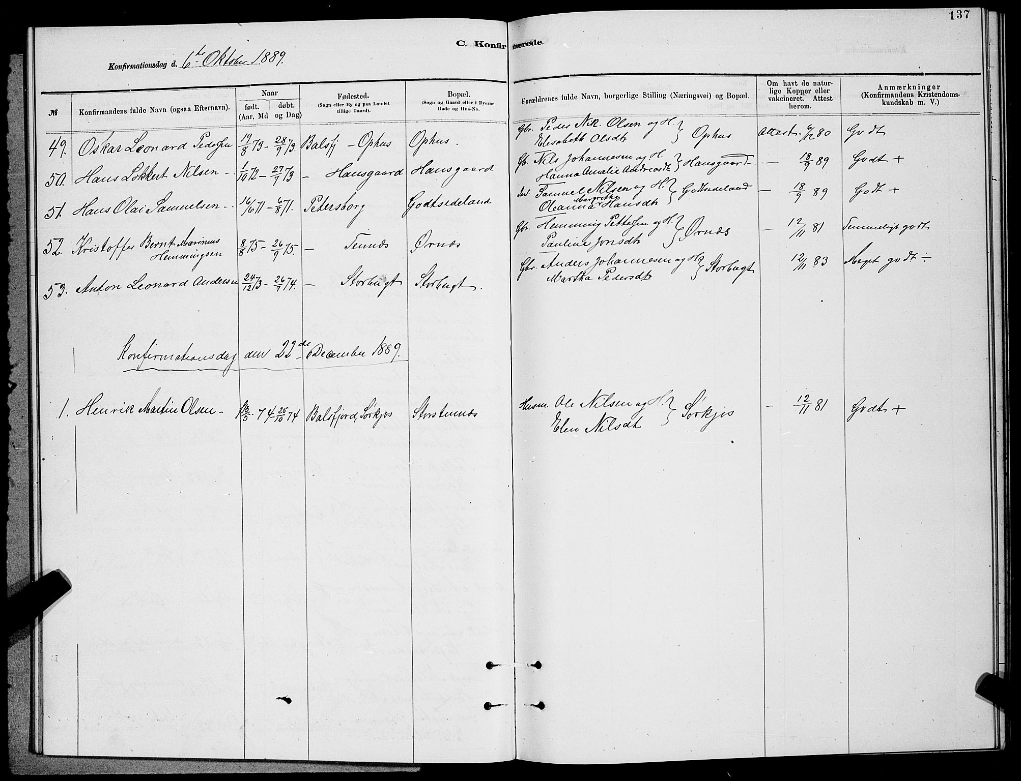Balsfjord sokneprestembete, SATØ/S-1303/G/Ga/L0007klokker: Parish register (copy) no. 7, 1878-1889, p. 137