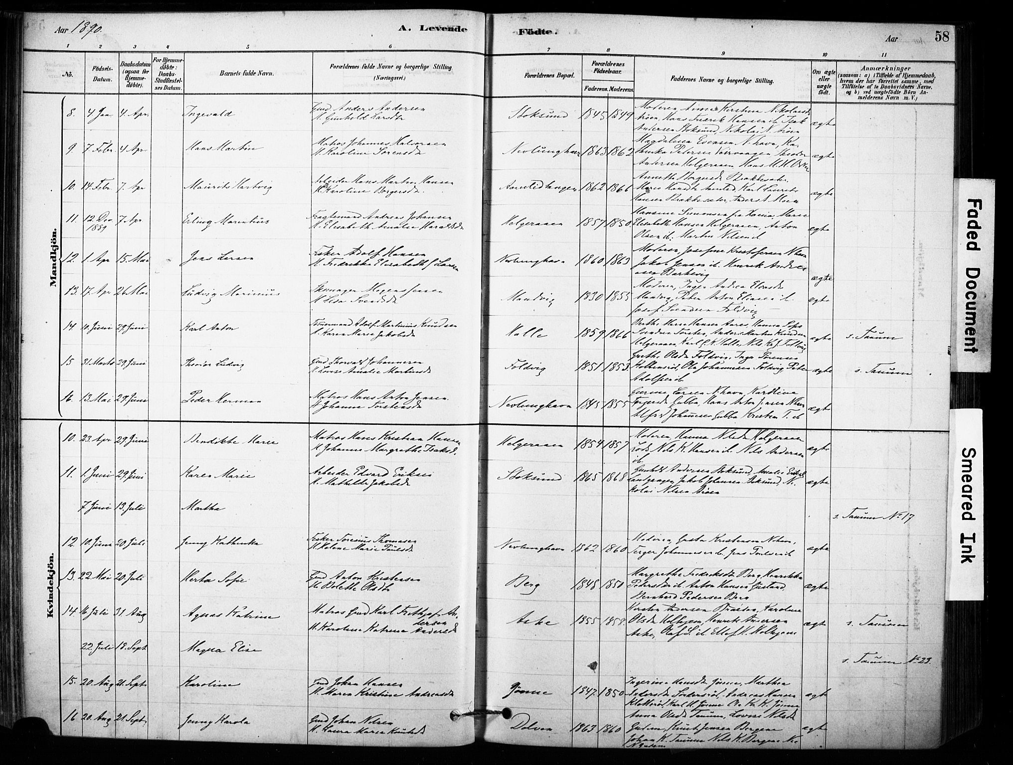 Brunlanes kirkebøker, AV/SAKO-A-342/F/Fb/L0001: Parish register (official) no. II 1, 1878-1899, p. 58