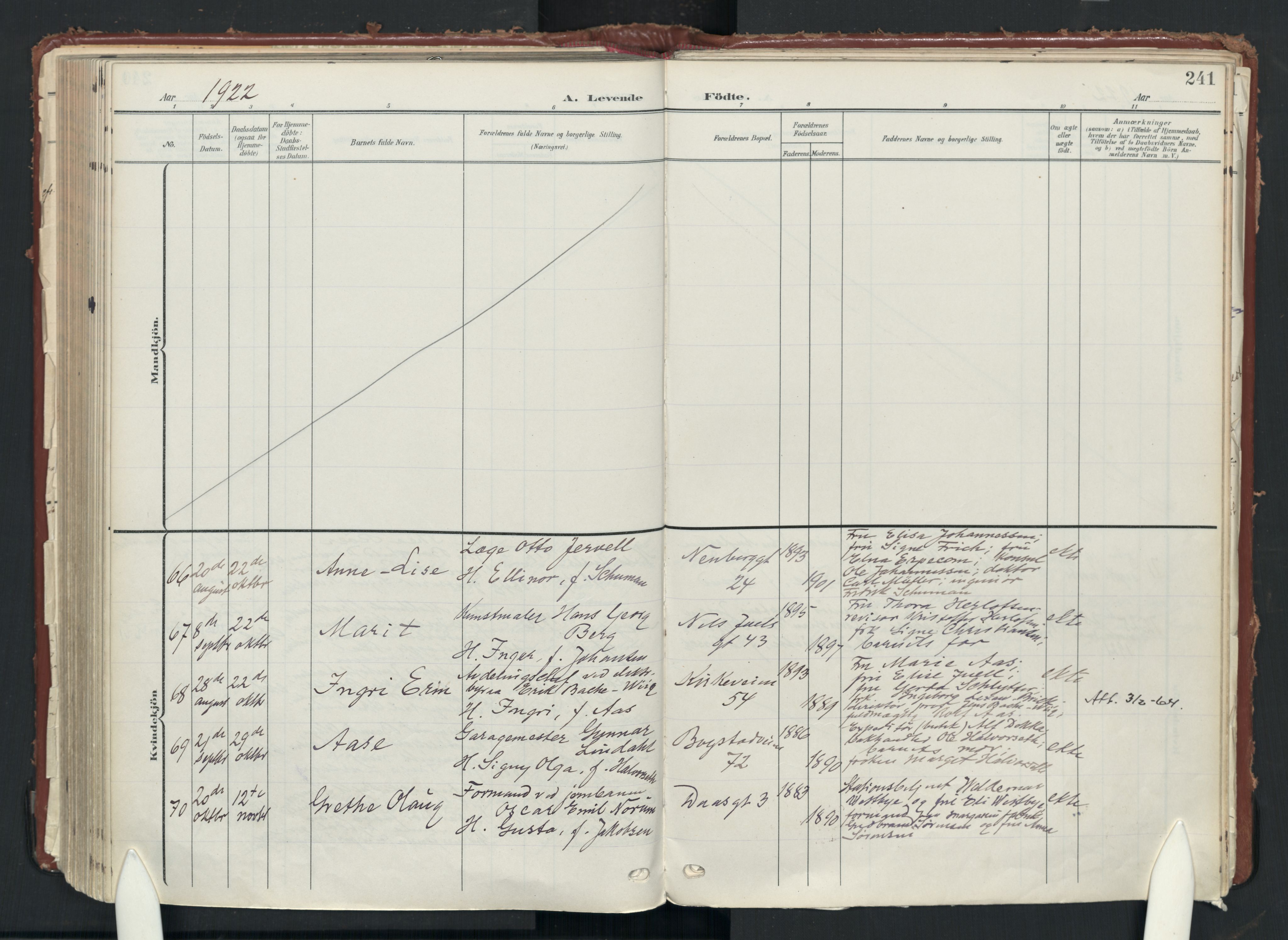 Uranienborg prestekontor Kirkebøker, AV/SAO-A-10877/F/Fa/L0010: Parish register (official) no. 10, 1907-1928, p. 241