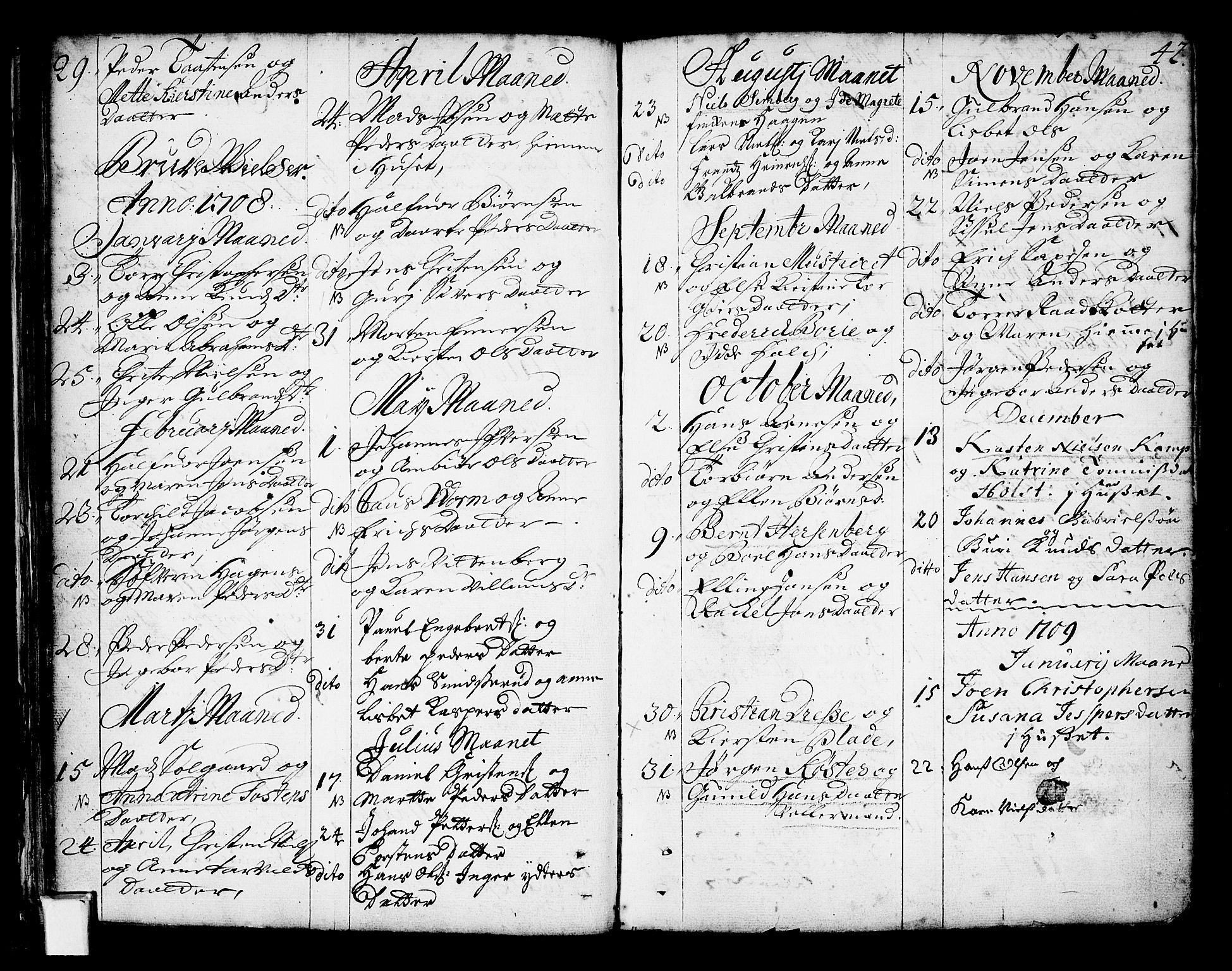 Oslo domkirke Kirkebøker, AV/SAO-A-10752/F/Fa/L0002: Parish register (official) no. 2, 1705-1730, p. 42