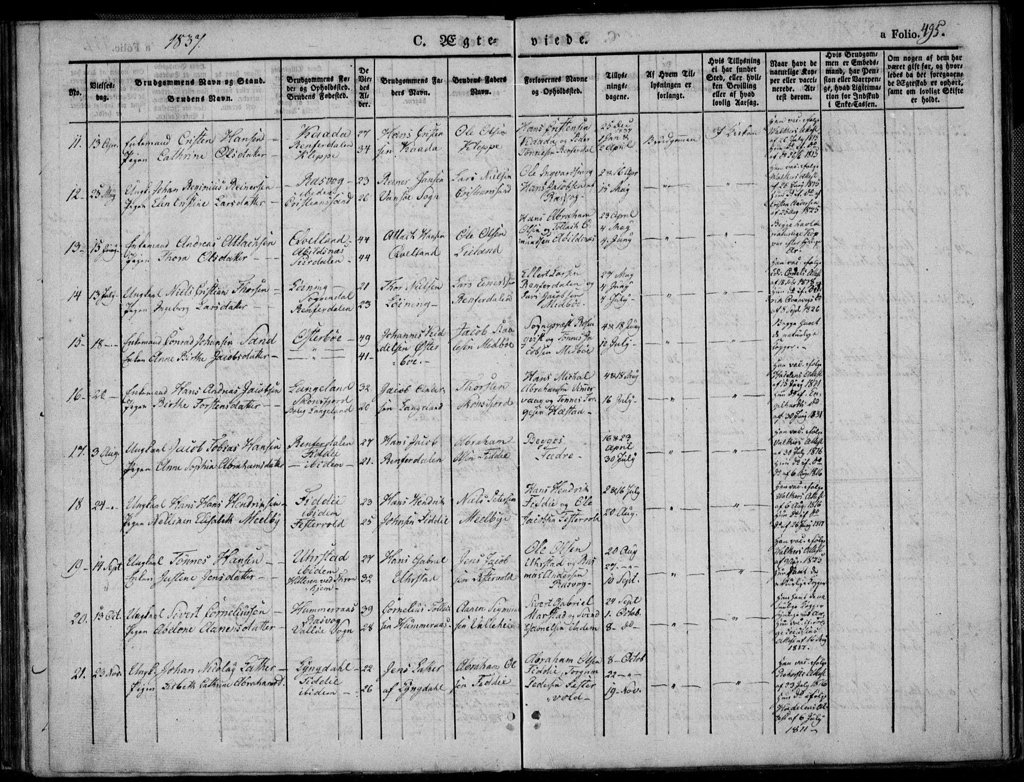 Flekkefjord sokneprestkontor, SAK/1111-0012/F/Fb/Fbb/L0002: Parish register (copy) no. B 2b, 1831-1866, p. 495