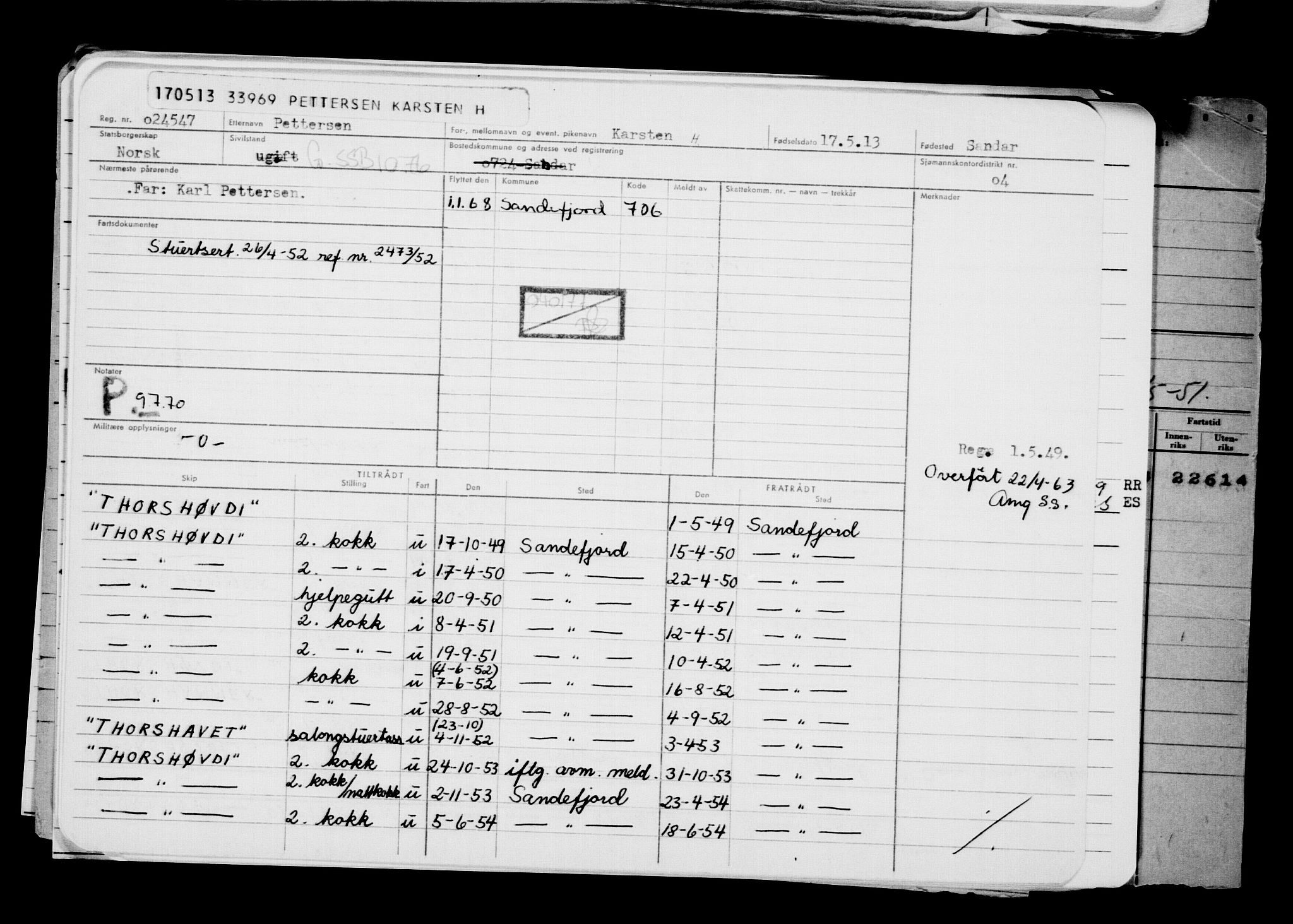 Direktoratet for sjømenn, AV/RA-S-3545/G/Gb/L0112: Hovedkort, 1913, p. 698