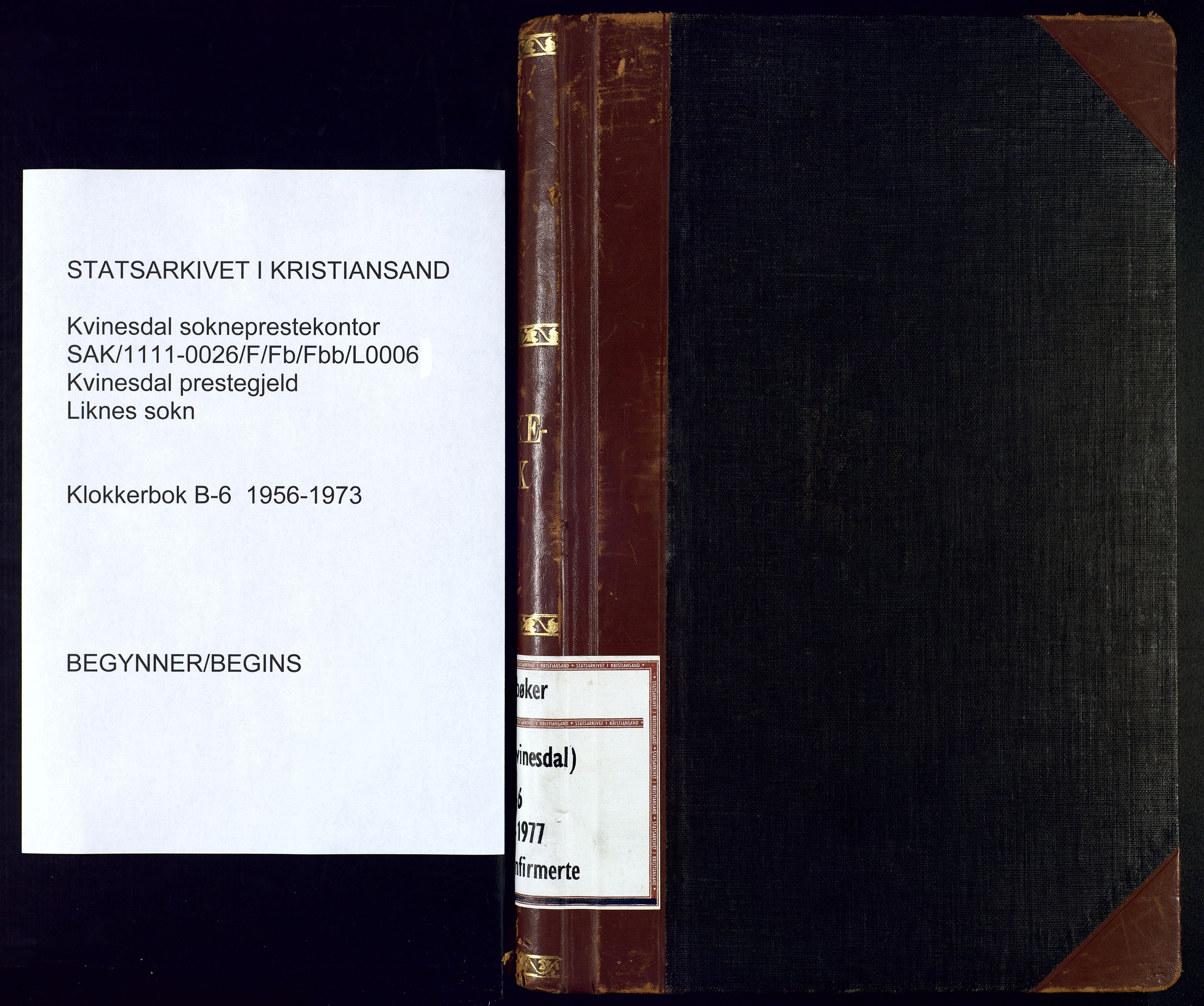 Kvinesdal sokneprestkontor, SAK/1111-0026/F/Fb/Fbb/L0006: Parish register (copy) no. B 6, 1956-1973