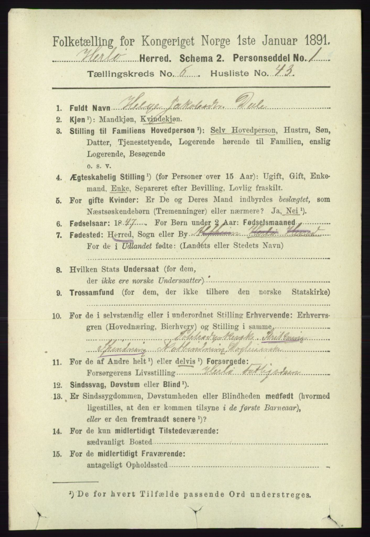 RA, 1891 census for 1258 Herdla, 1891, p. 2919