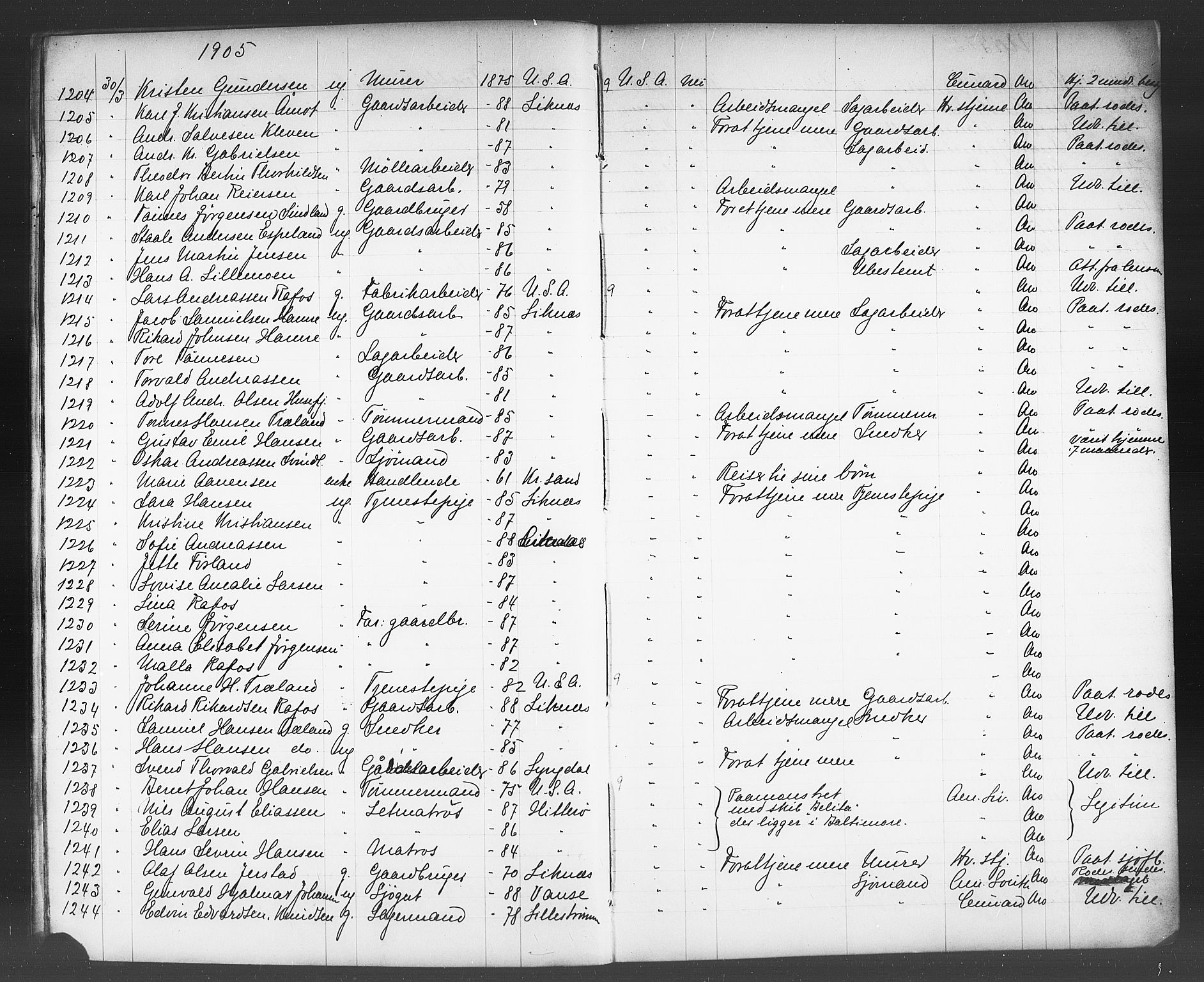 Kristiansand politikammer, AV/SAK-1243-0004/K/Kb/L0244: Emigrantprotokoll, 1905-1908, p. 13