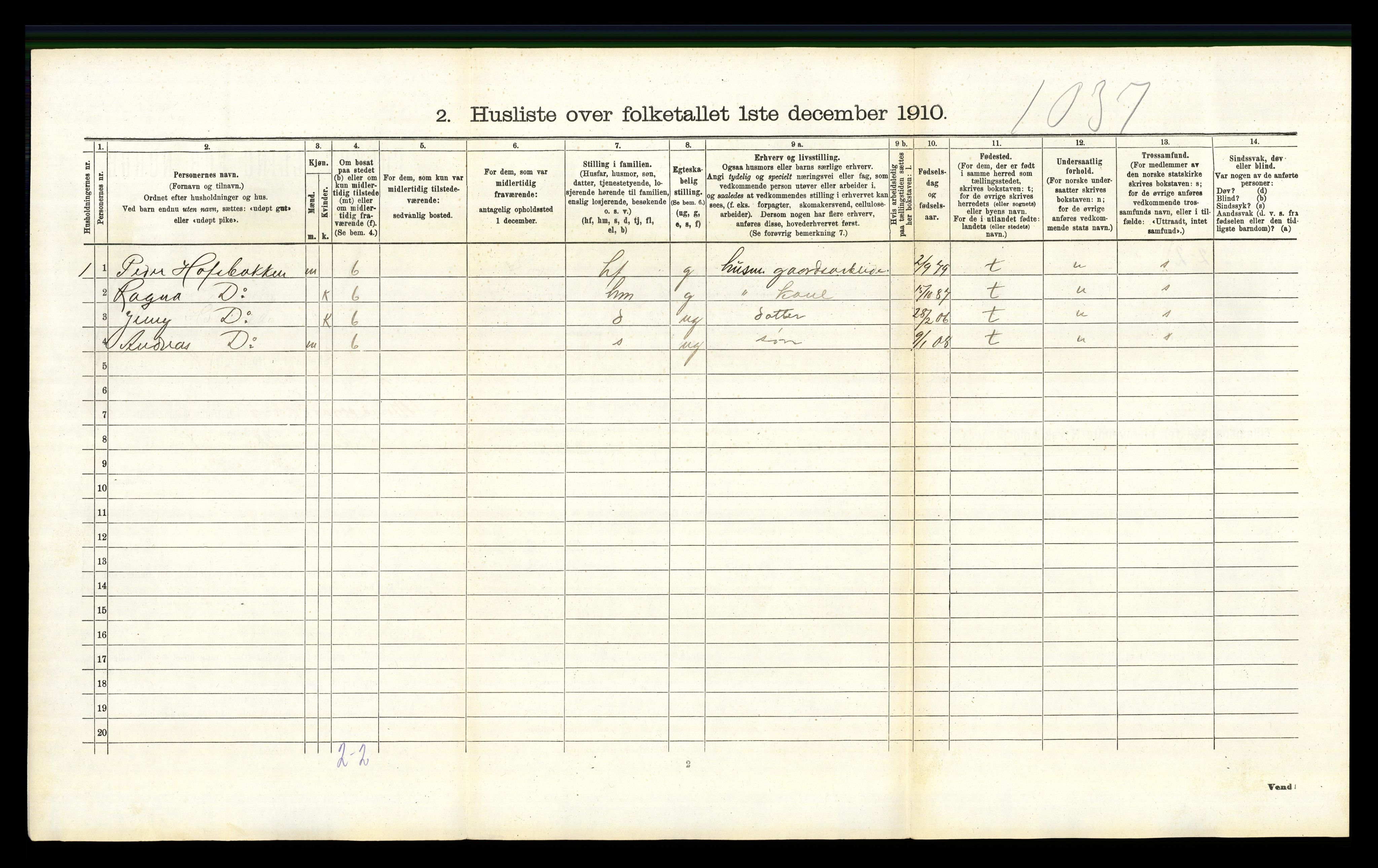 RA, 1910 census for Fåberg, 1910, p. 407