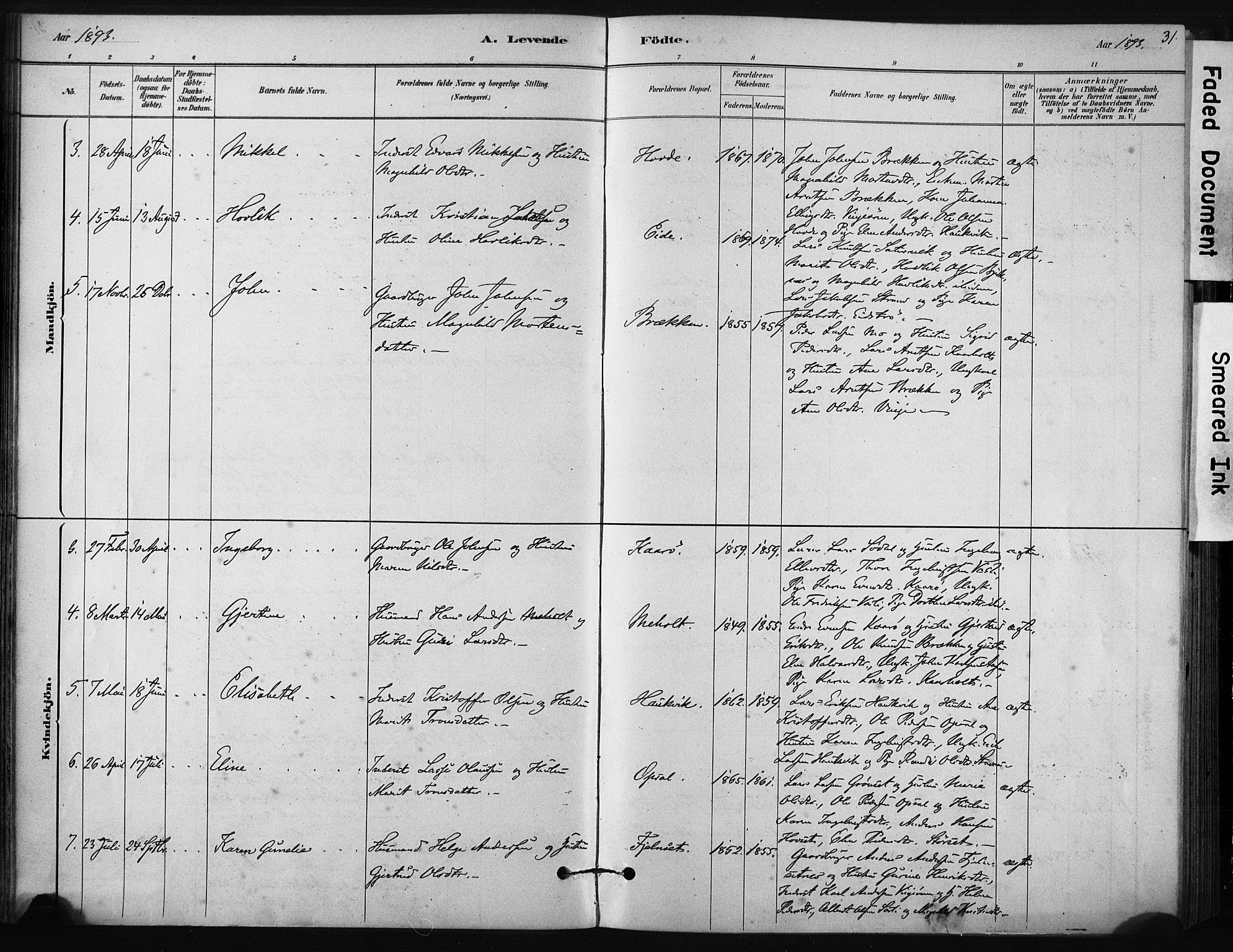 Ministerialprotokoller, klokkerbøker og fødselsregistre - Sør-Trøndelag, AV/SAT-A-1456/631/L0512: Parish register (official) no. 631A01, 1879-1912, p. 31