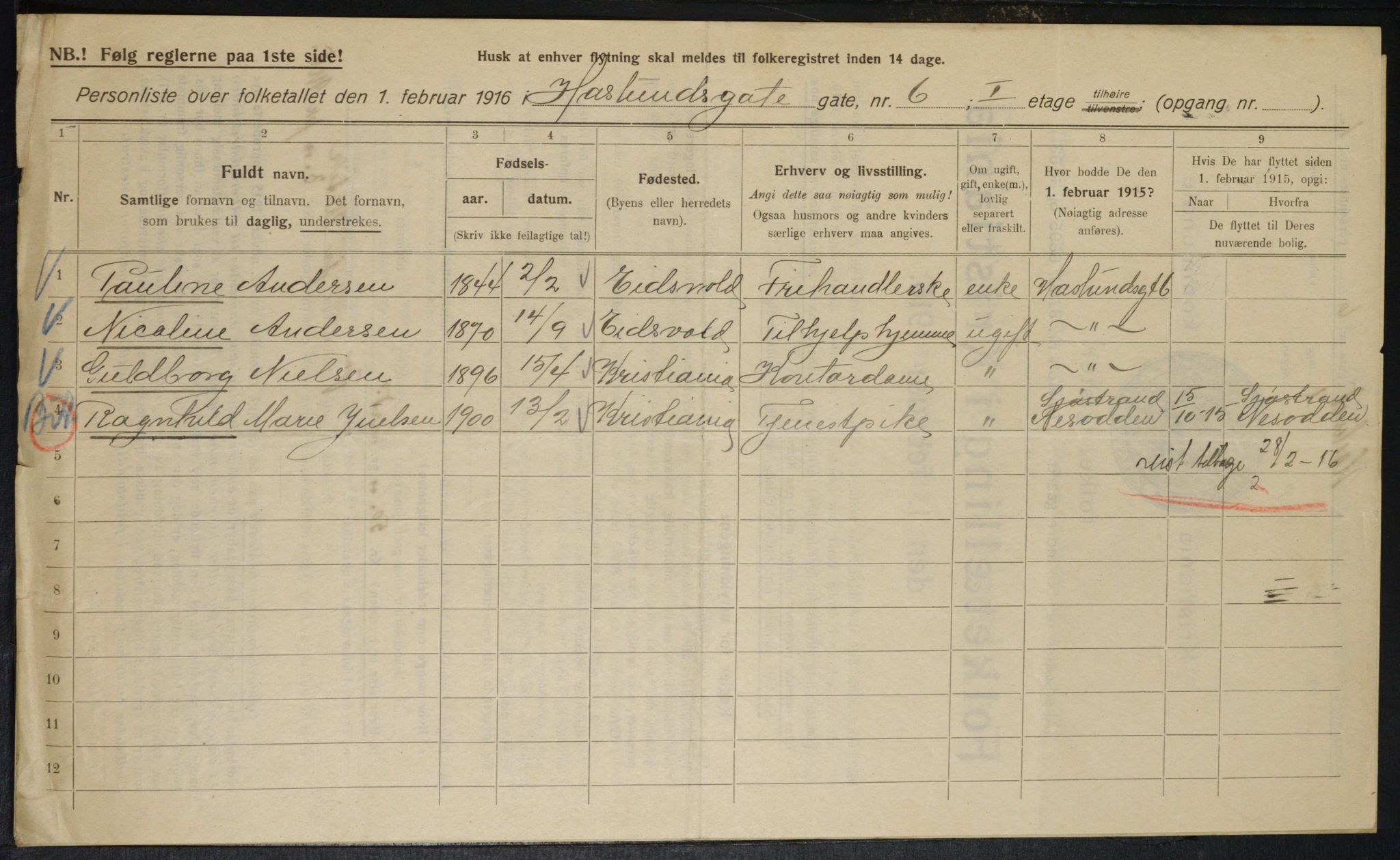 OBA, Municipal Census 1916 for Kristiania, 1916, p. 27278