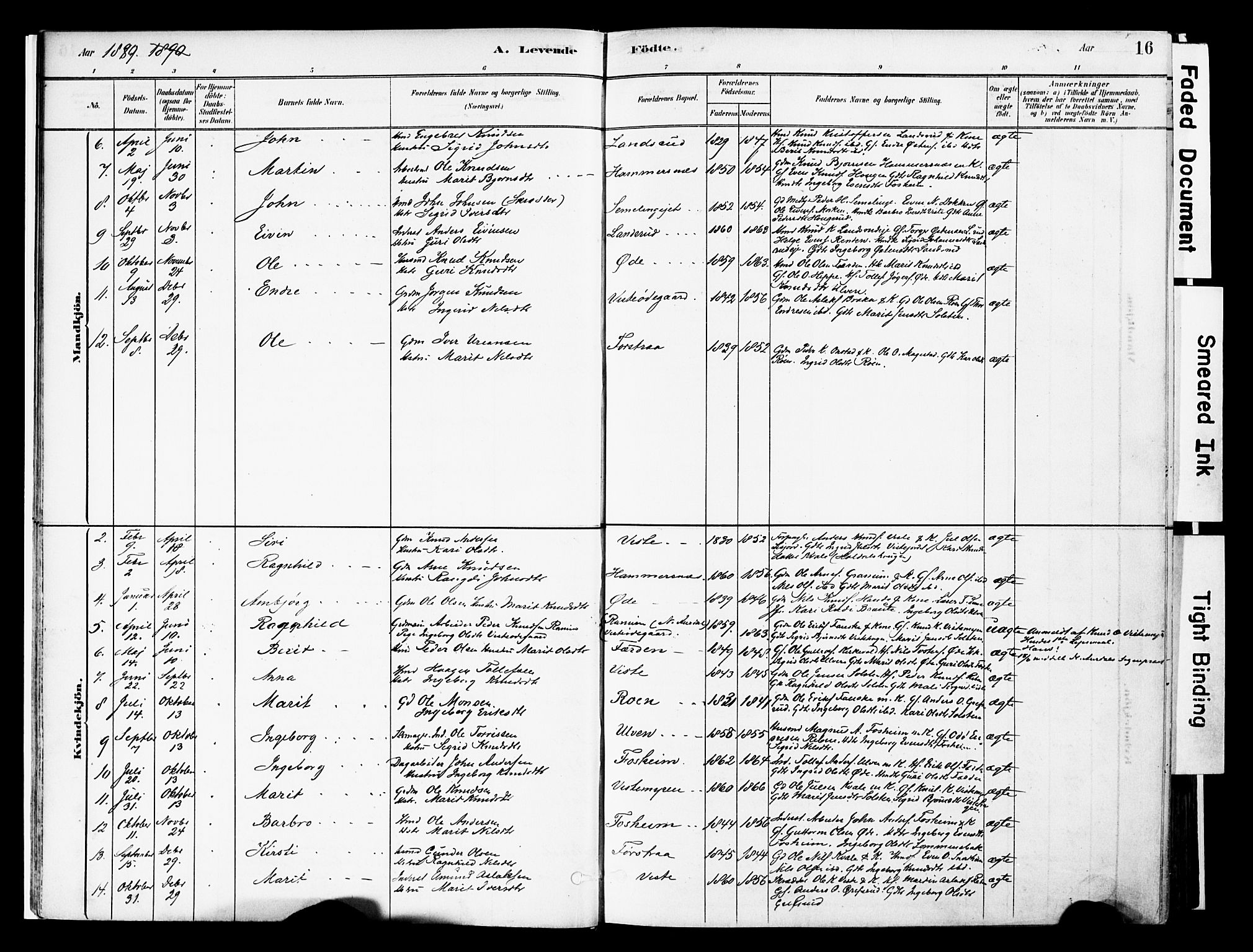 Vestre Slidre prestekontor, SAH/PREST-136/H/Ha/Haa/L0006: Parish register (official) no. 6, 1881-1912, p. 16