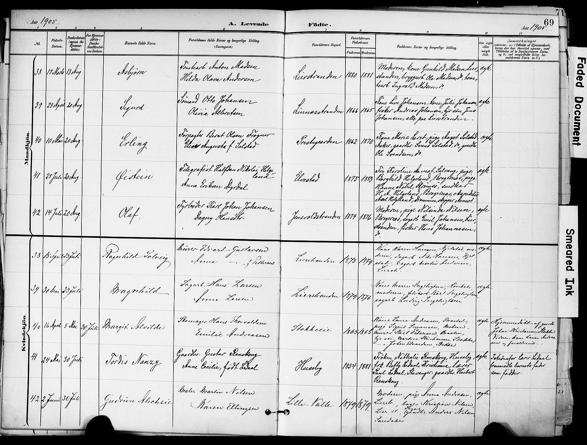 Lier kirkebøker, AV/SAKO-A-230/F/Fa/L0017: Parish register (official) no. I 17, 1901-1908, p. 69