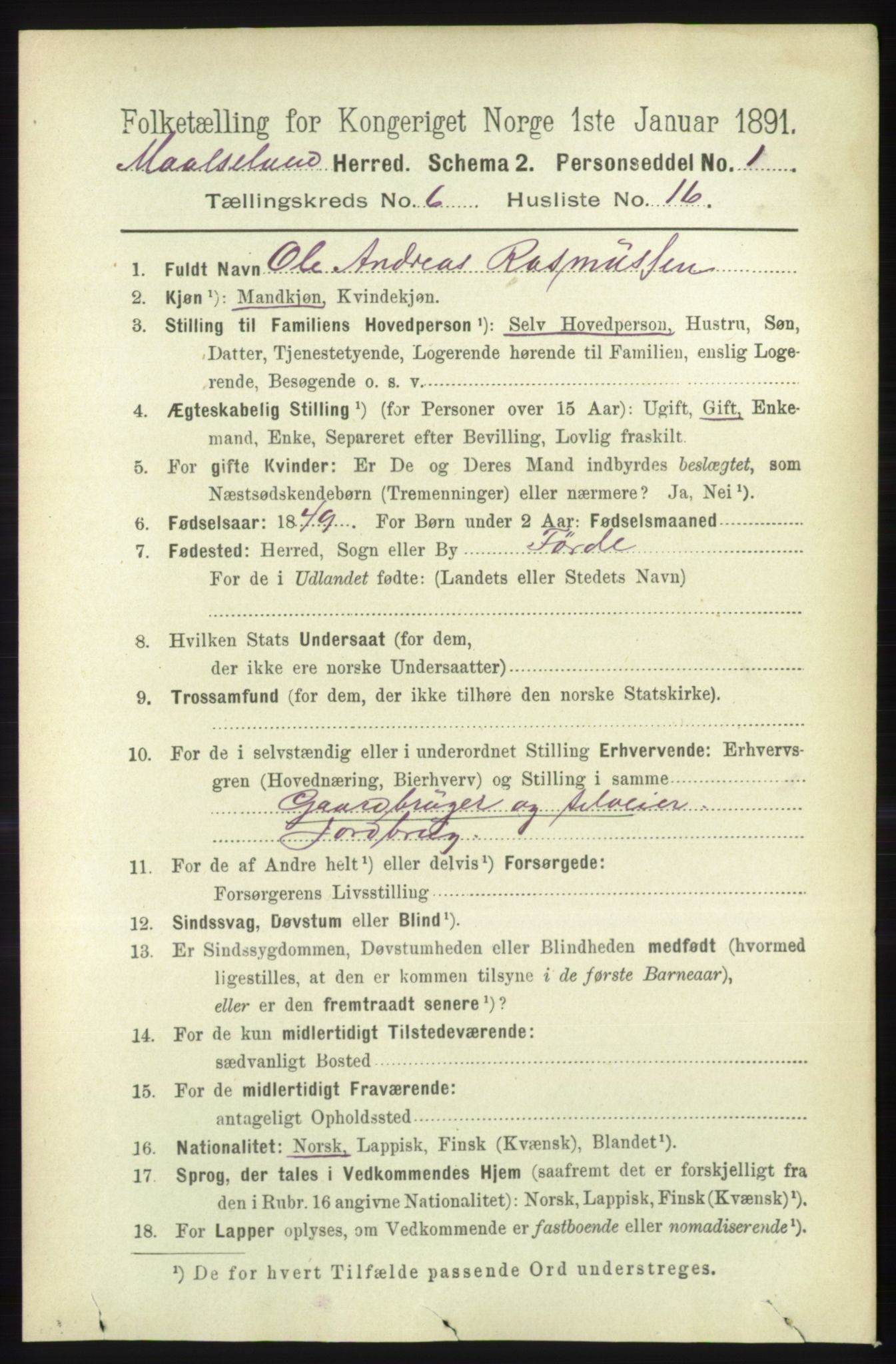 RA, 1891 census for 1924 Målselv, 1891, p. 2156