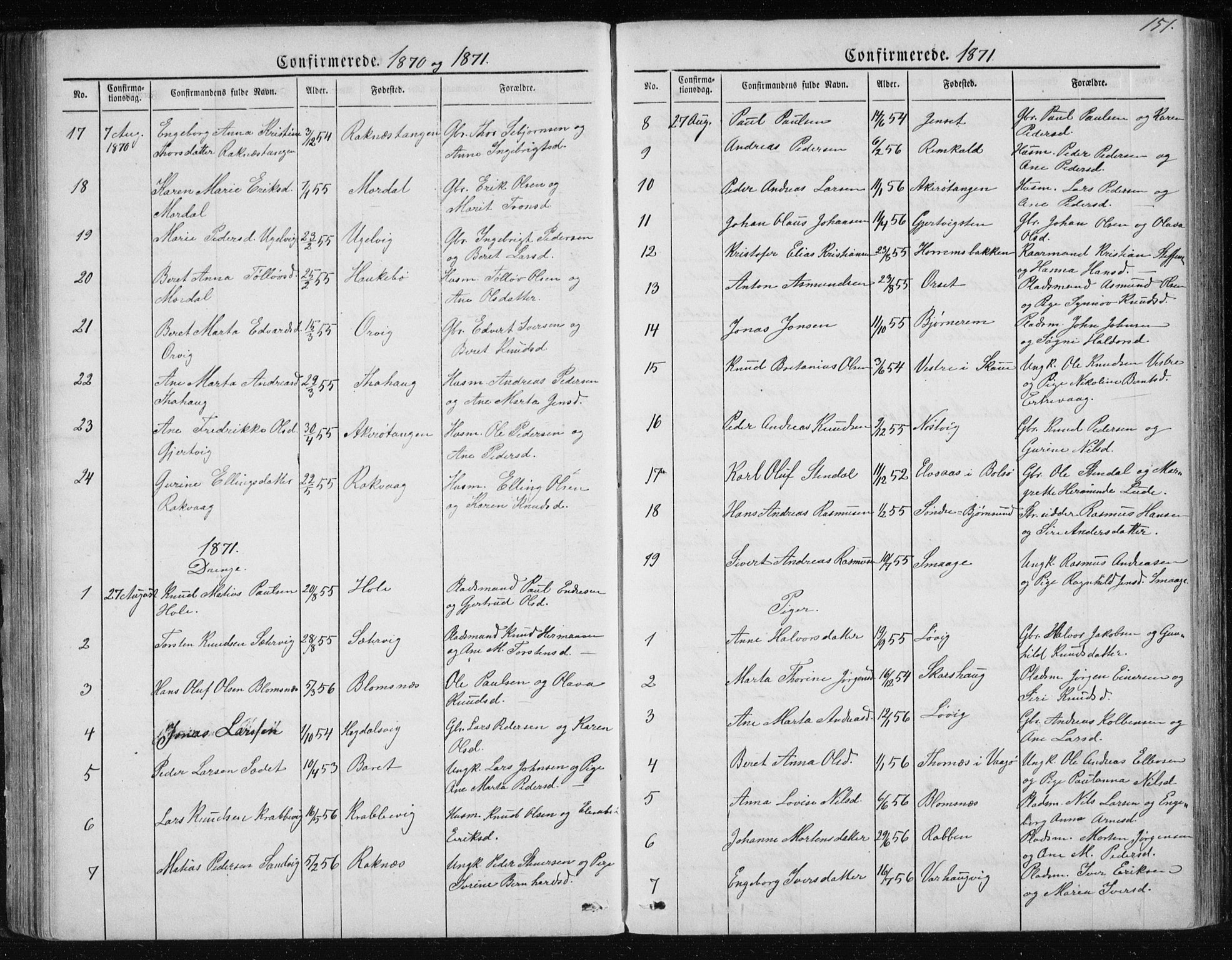 Ministerialprotokoller, klokkerbøker og fødselsregistre - Møre og Romsdal, SAT/A-1454/560/L0724: Parish register (copy) no. 560C01, 1867-1892, p. 151
