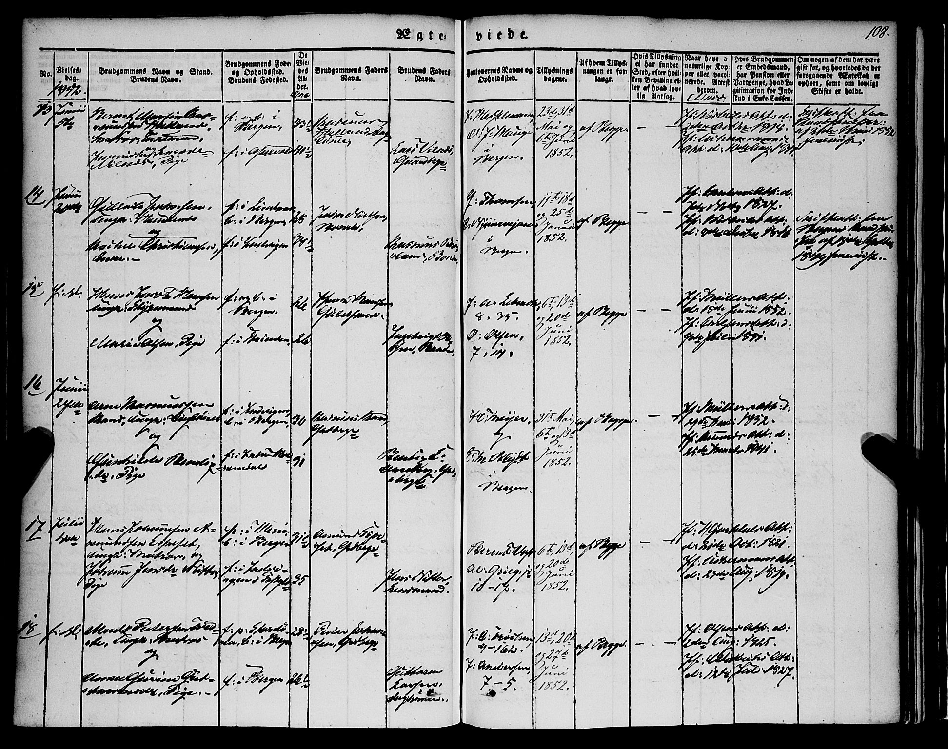 Nykirken Sokneprestembete, AV/SAB-A-77101/H/Haa/L0031: Parish register (official) no. D 1, 1834-1861, p. 108