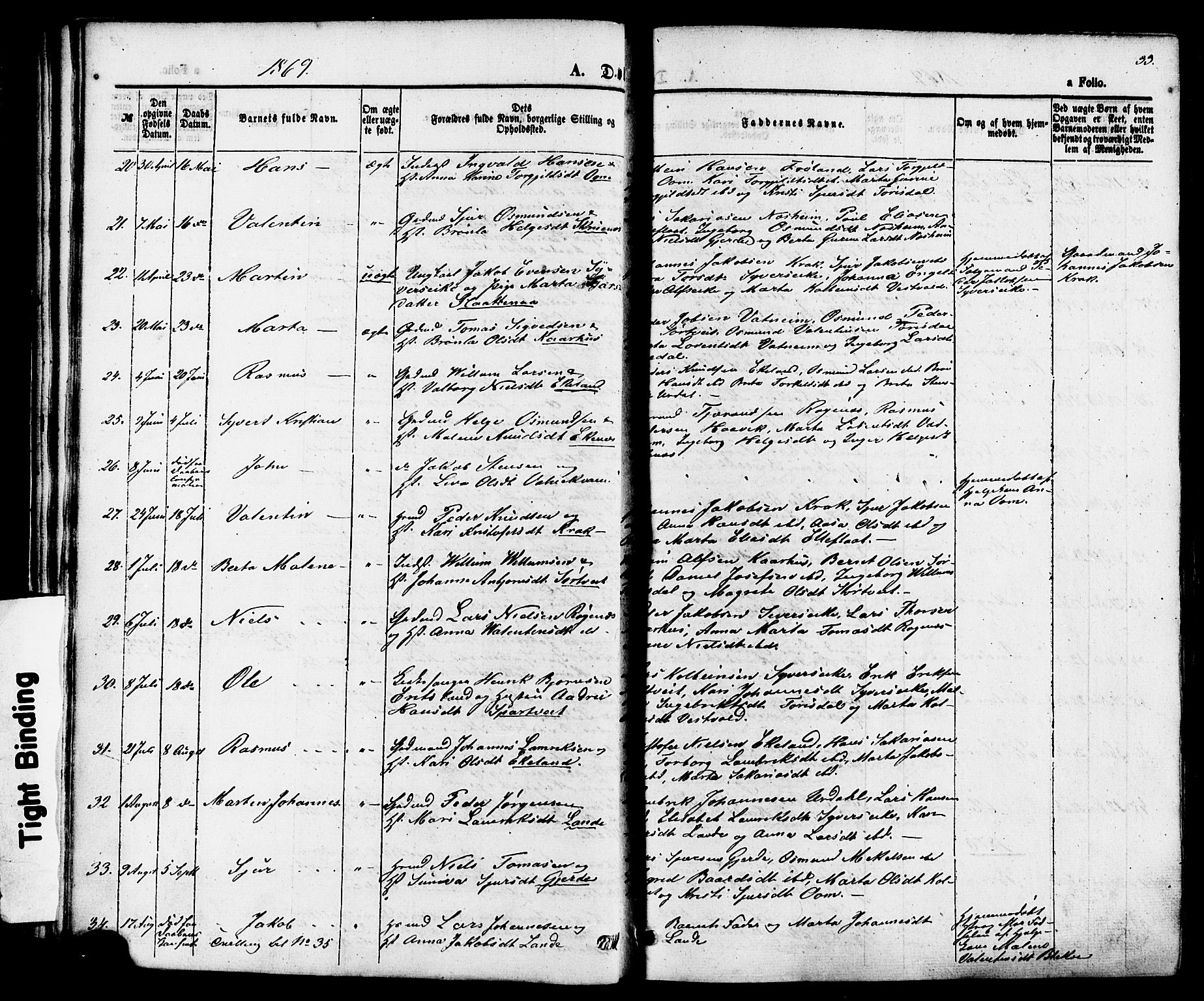 Skjold sokneprestkontor, SAST/A-101847/H/Ha/Haa/L0007: Parish register (official) no. A 7, 1857-1882, p. 33