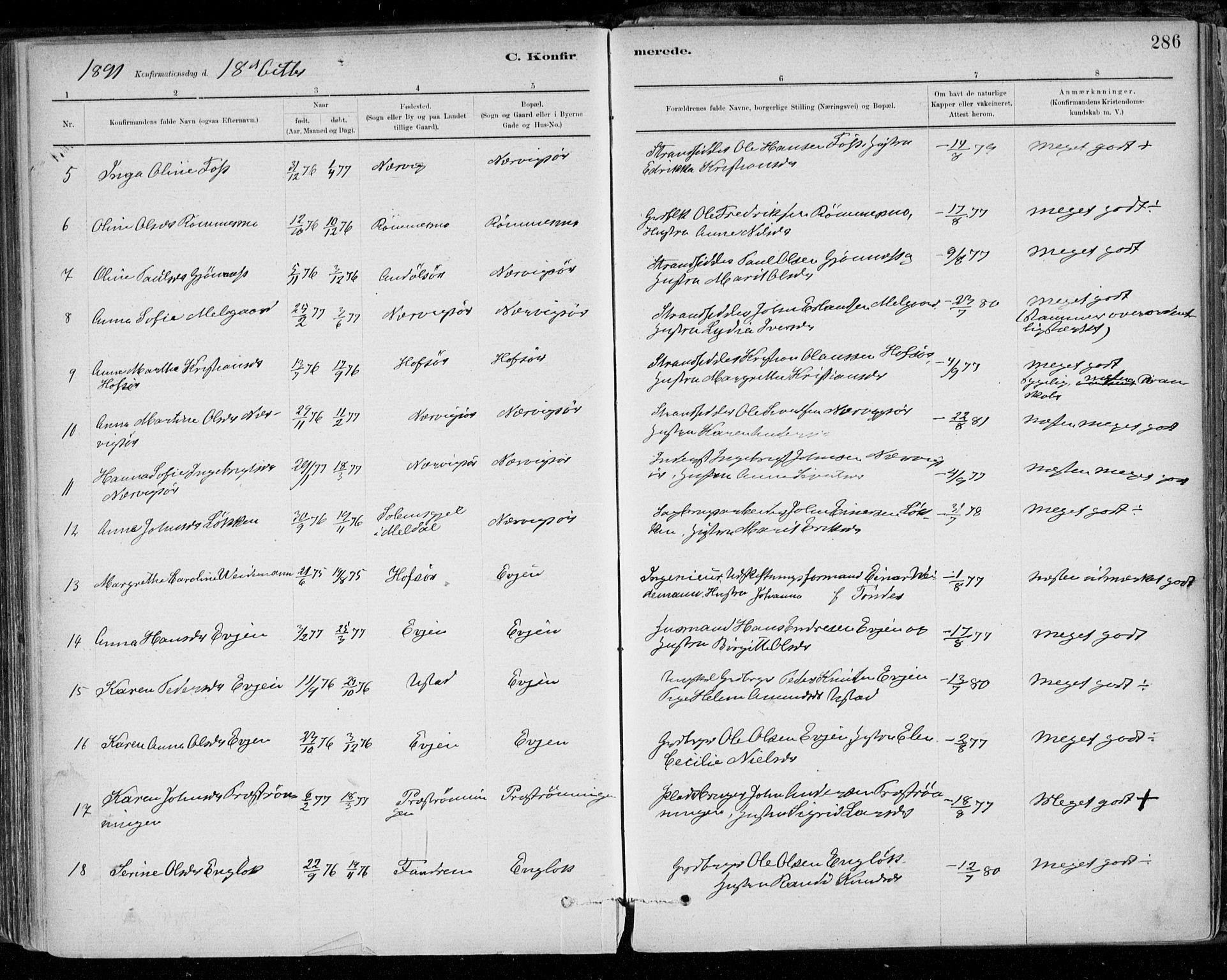 Ministerialprotokoller, klokkerbøker og fødselsregistre - Sør-Trøndelag, AV/SAT-A-1456/668/L0809: Parish register (official) no. 668A09, 1881-1895, p. 286