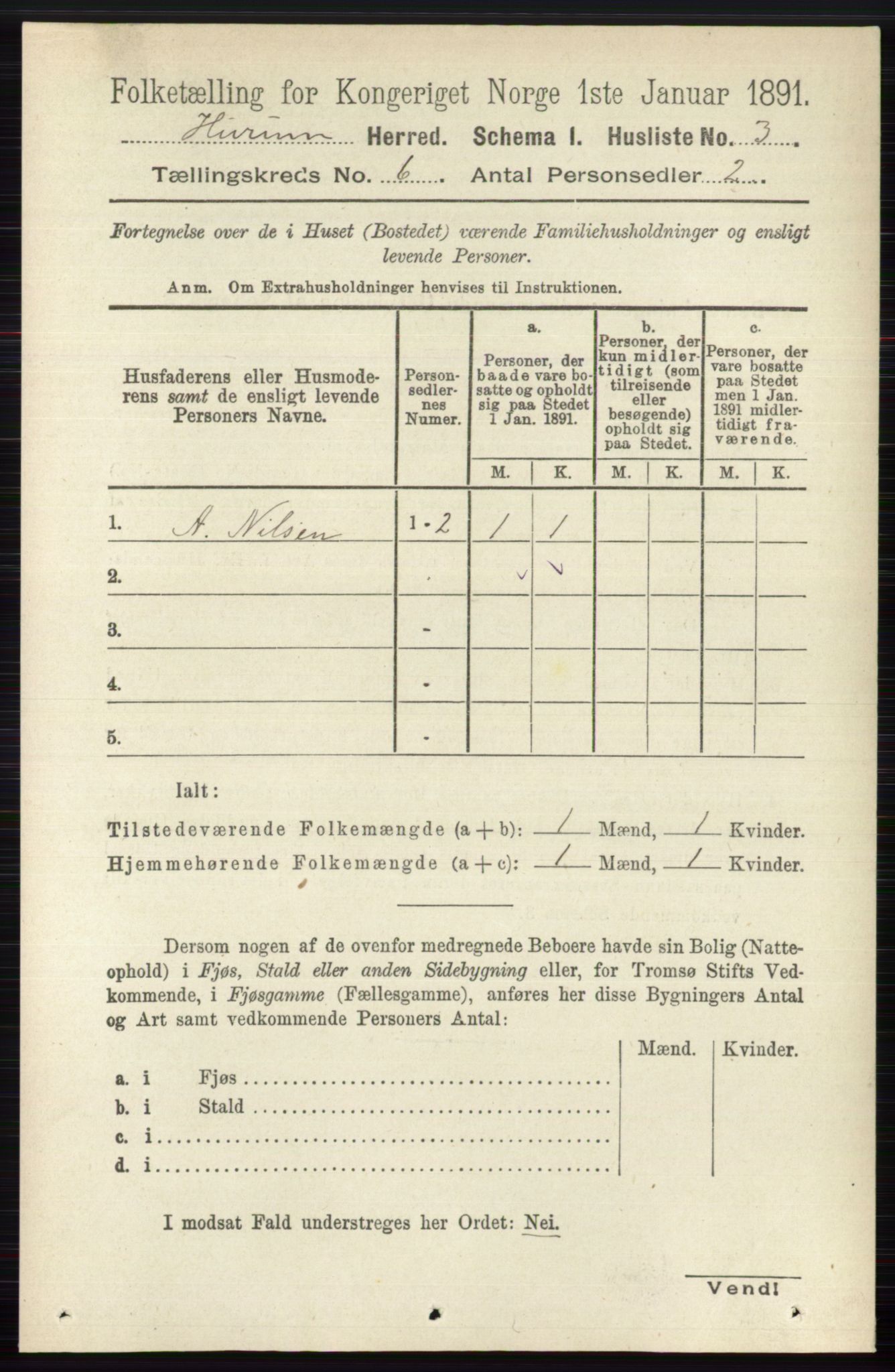 RA, 1891 census for 0628 Hurum, 1891, p. 1939