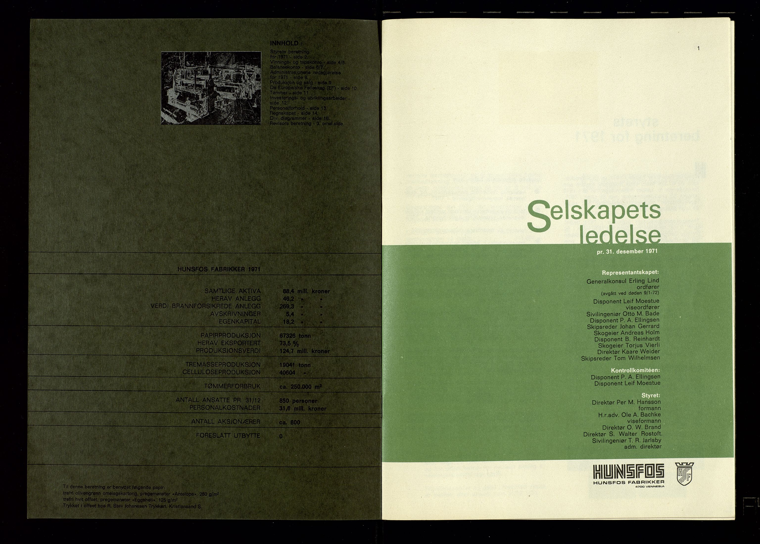 Hunsfos fabrikker, AV/SAK-D/1440/01/L0001/0003: Vedtekter, anmeldelser og årsberetninger / Årsberetninger og regnskap, 1918-1989, p. 331