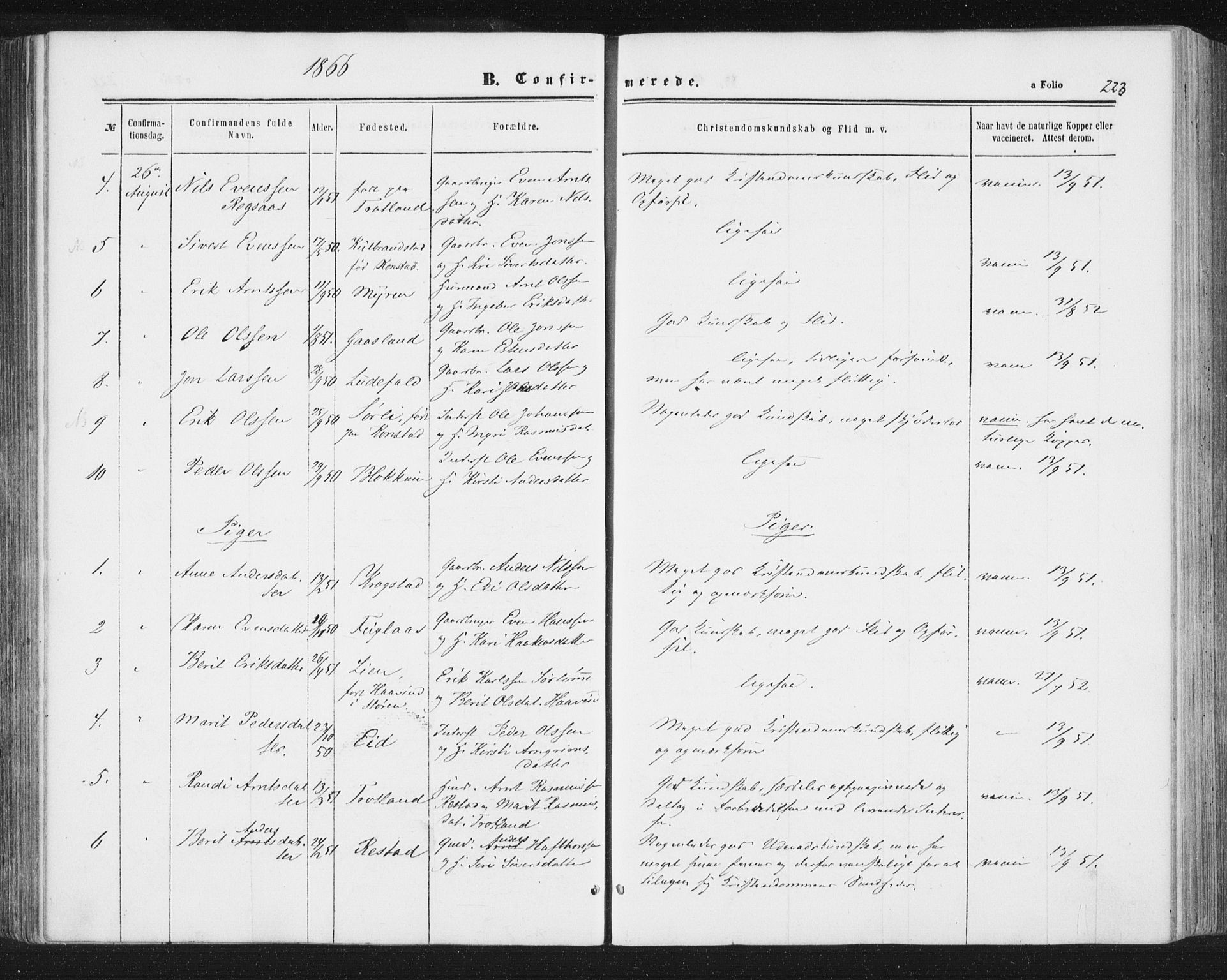Ministerialprotokoller, klokkerbøker og fødselsregistre - Sør-Trøndelag, SAT/A-1456/691/L1077: Parish register (official) no. 691A09, 1862-1873, p. 223