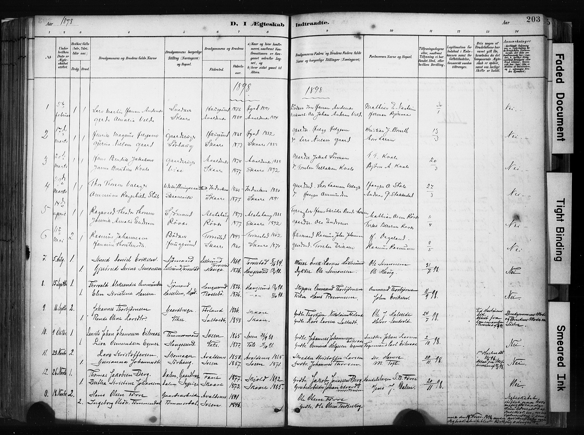 Haugesund sokneprestkontor, AV/SAST-A -101863/H/Ha/Haa/L0004: Parish register (official) no. A 4, 1886-1908, p. 203