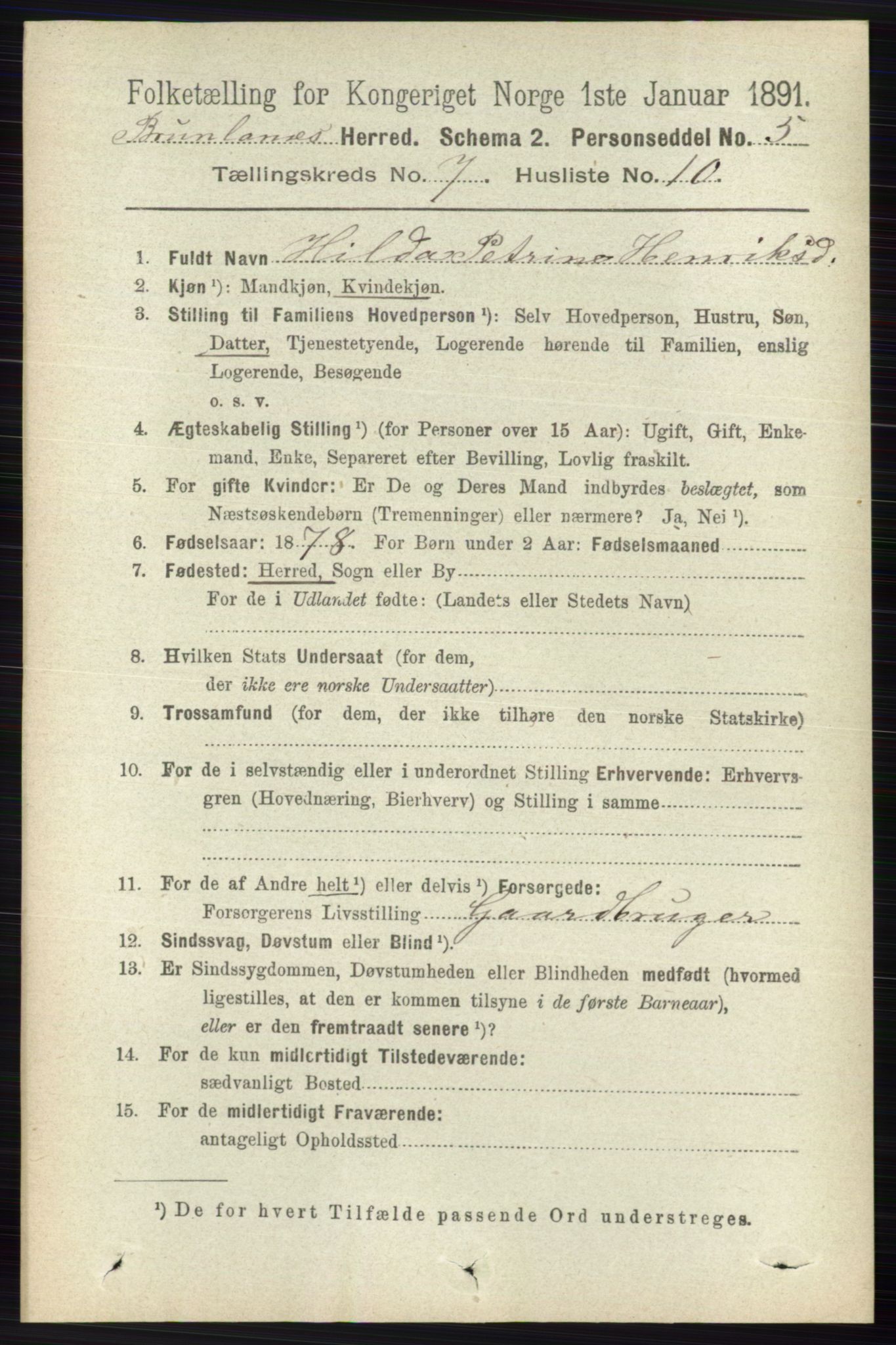 RA, 1891 census for 0726 Brunlanes, 1891, p. 3051