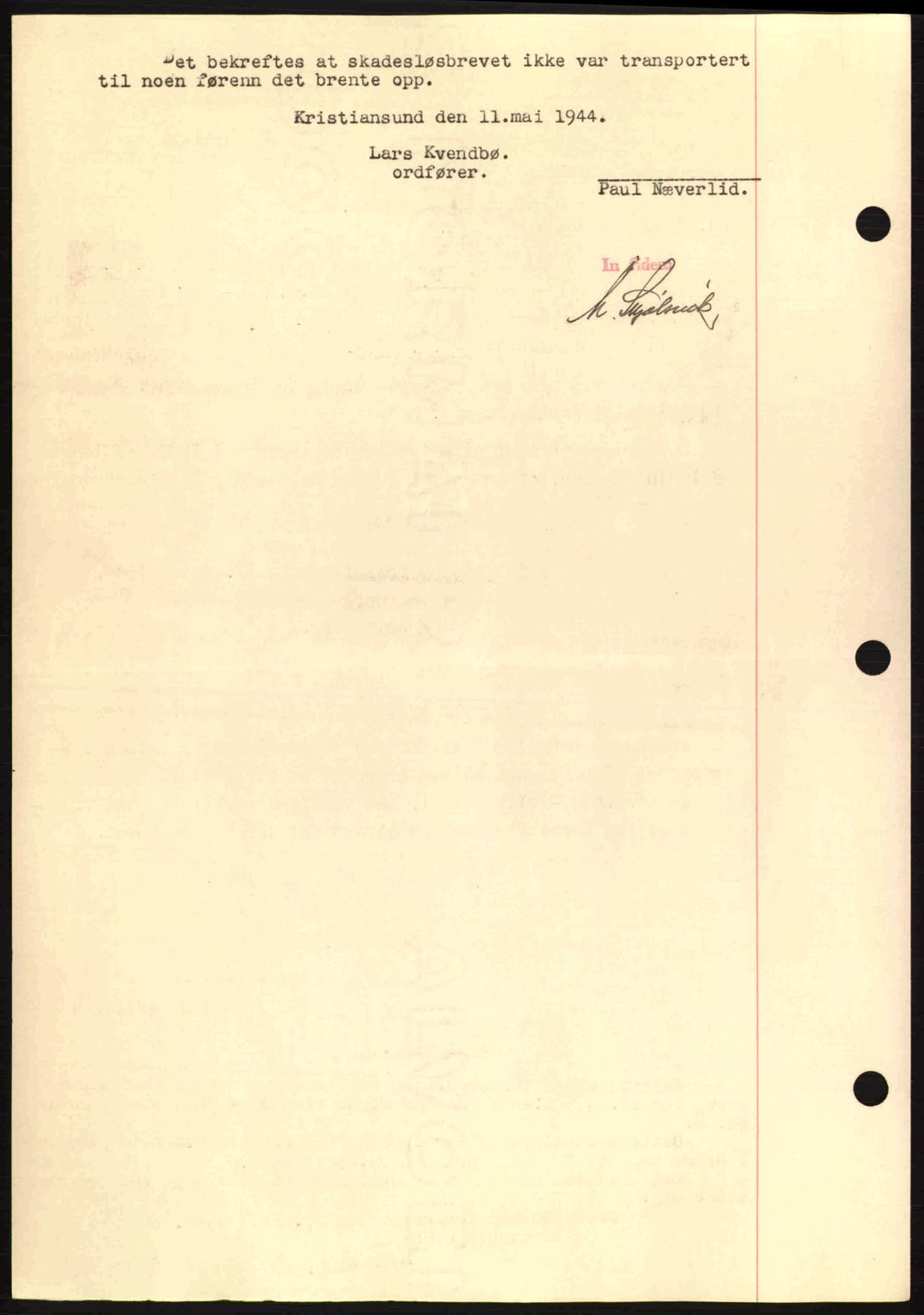 Kristiansund byfogd, SAT/A-4587/A/27: Mortgage book no. 37-38, 1943-1945, Diary no: : 405/1944