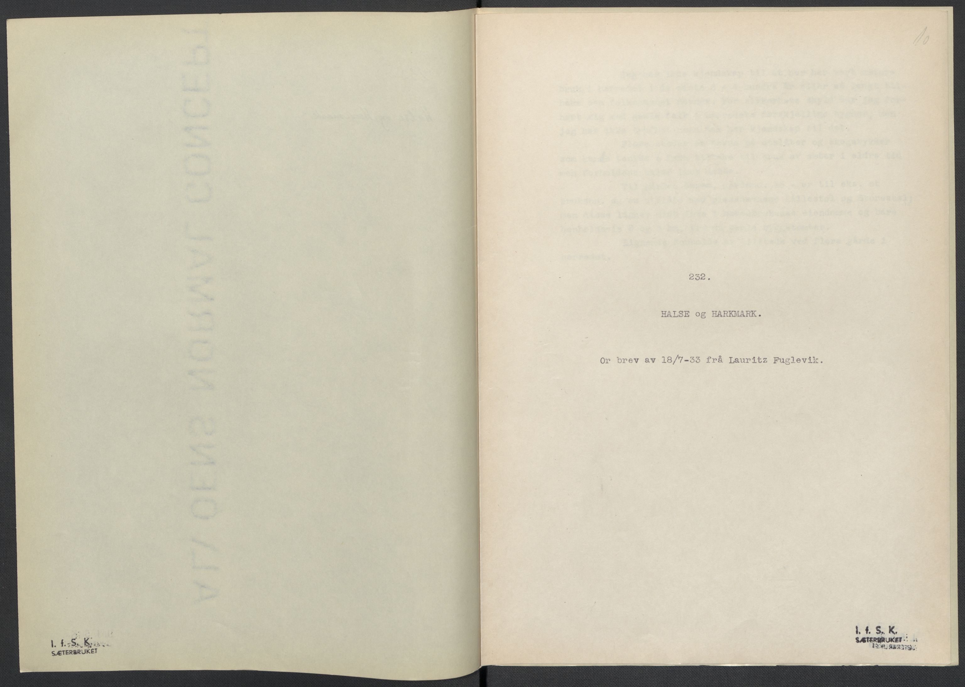 Instituttet for sammenlignende kulturforskning, AV/RA-PA-0424/F/Fc/L0008/0003: Eske B8: / Vest-Agder (perm XXI), 1932-1935, p. 10