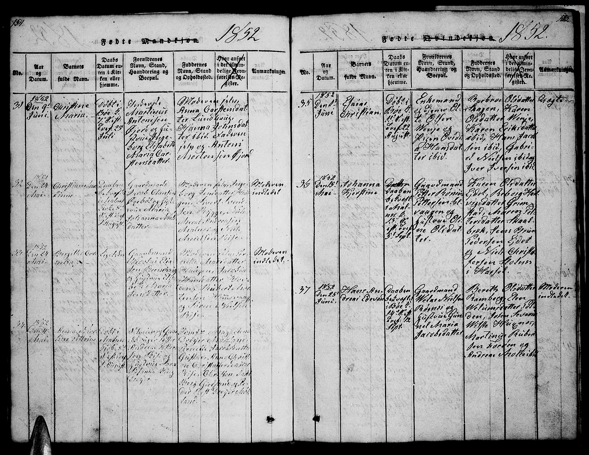 Ministerialprotokoller, klokkerbøker og fødselsregistre - Nordland, AV/SAT-A-1459/891/L1312: Parish register (copy) no. 891C01, 1820-1856, p. 154-155