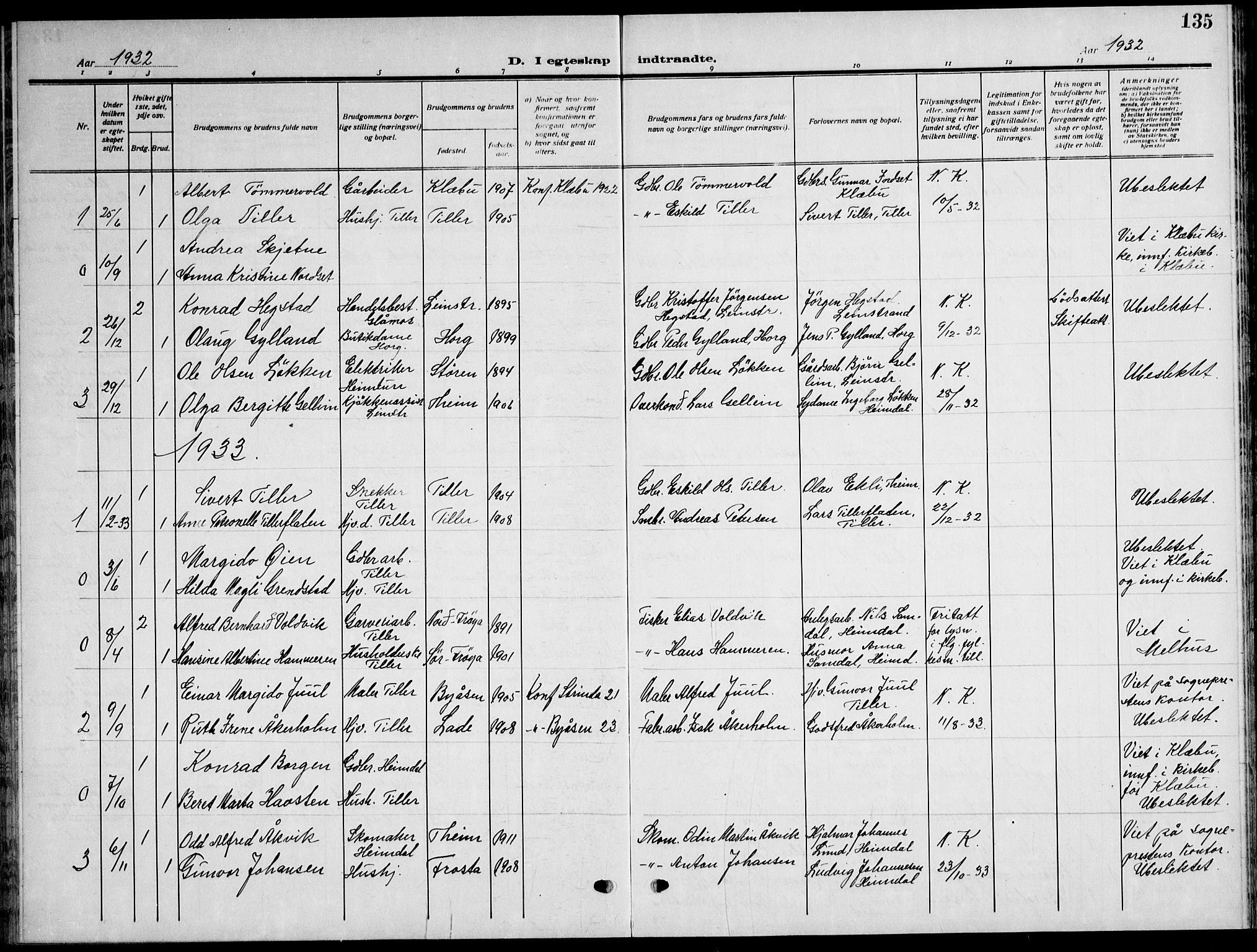 Ministerialprotokoller, klokkerbøker og fødselsregistre - Sør-Trøndelag, SAT/A-1456/621/L0462: Parish register (copy) no. 621C05, 1915-1945, p. 135