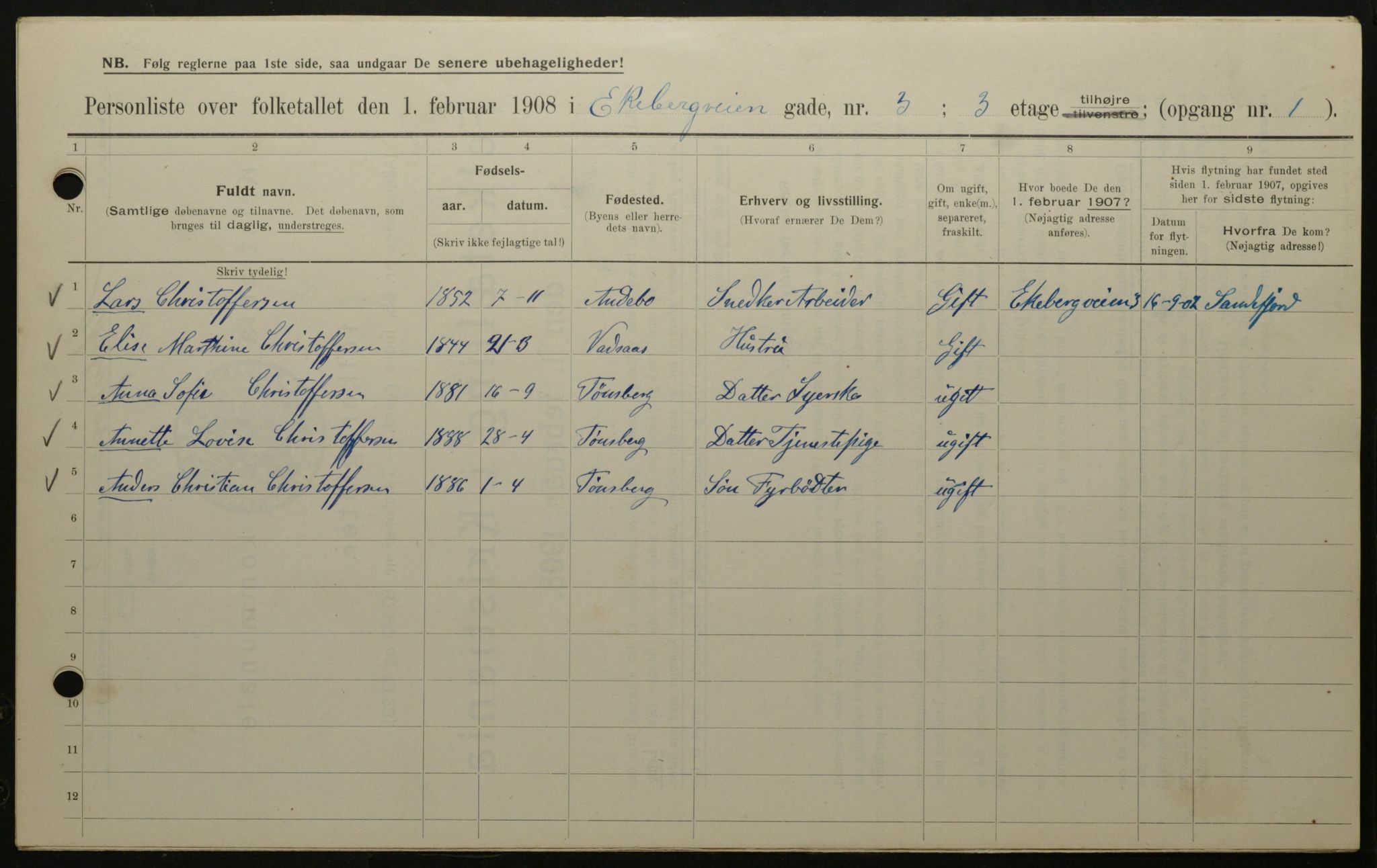 OBA, Municipal Census 1908 for Kristiania, 1908, p. 18449