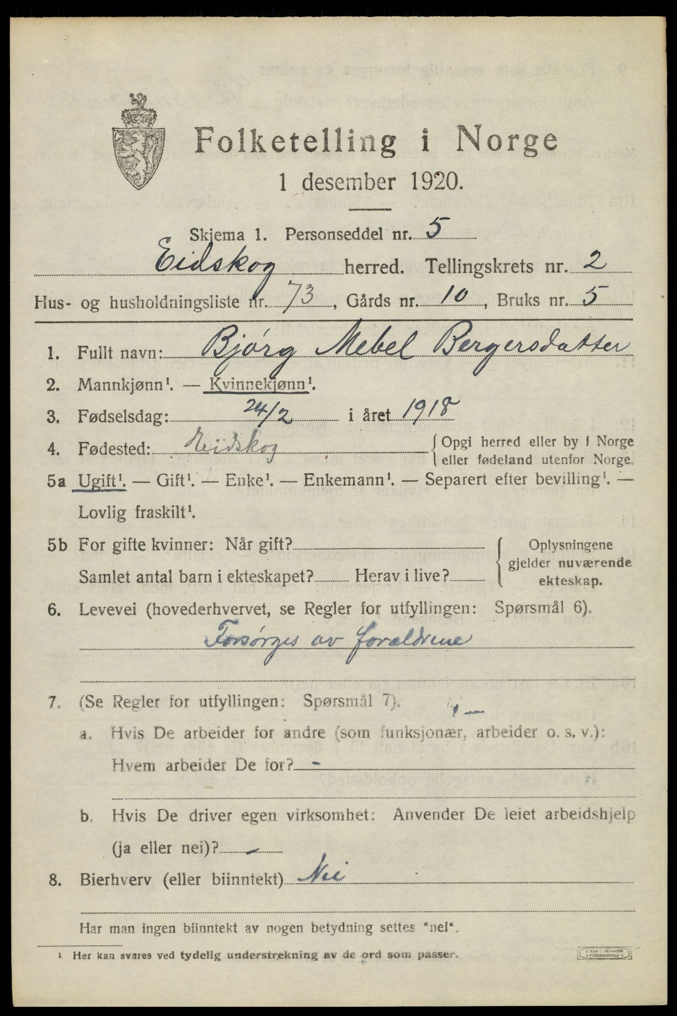 SAH, 1920 census for Eidskog, 1920, p. 3699