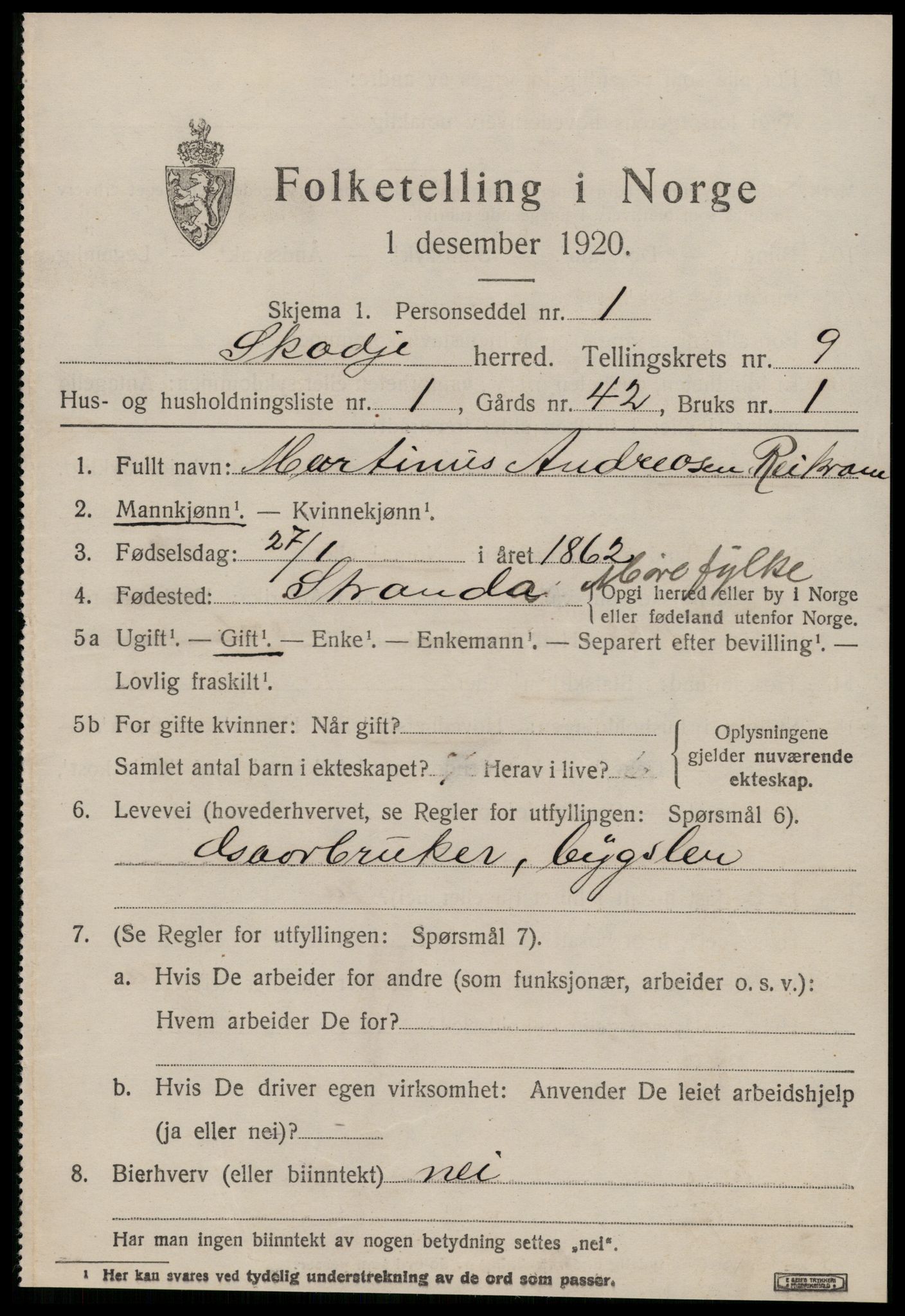 SAT, 1920 census for Skodje, 1920, p. 3753