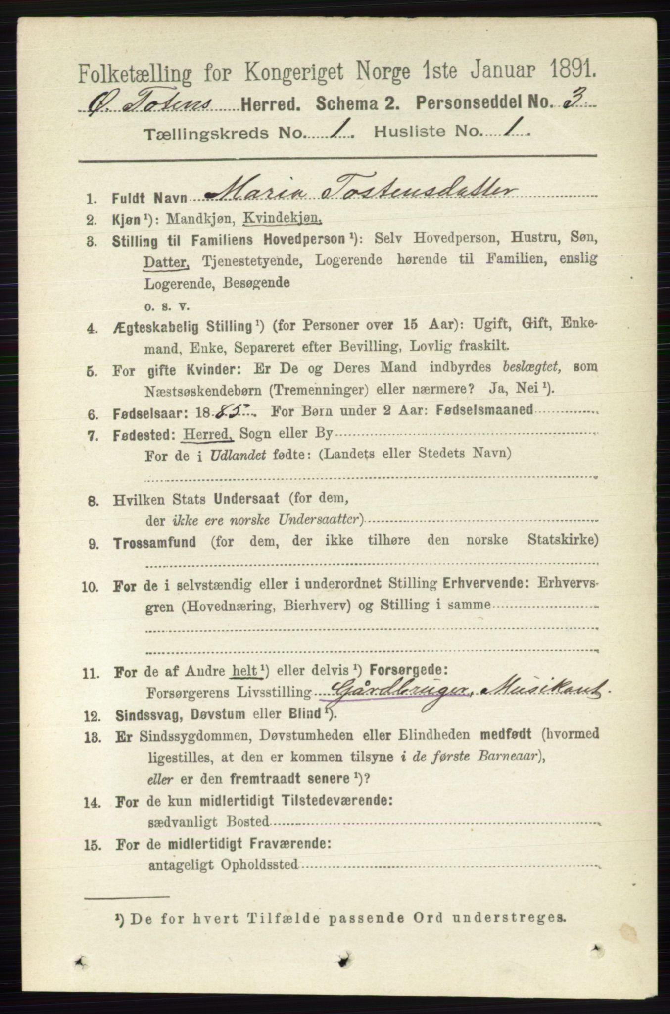 RA, 1891 census for 0528 Østre Toten, 1891, p. 145