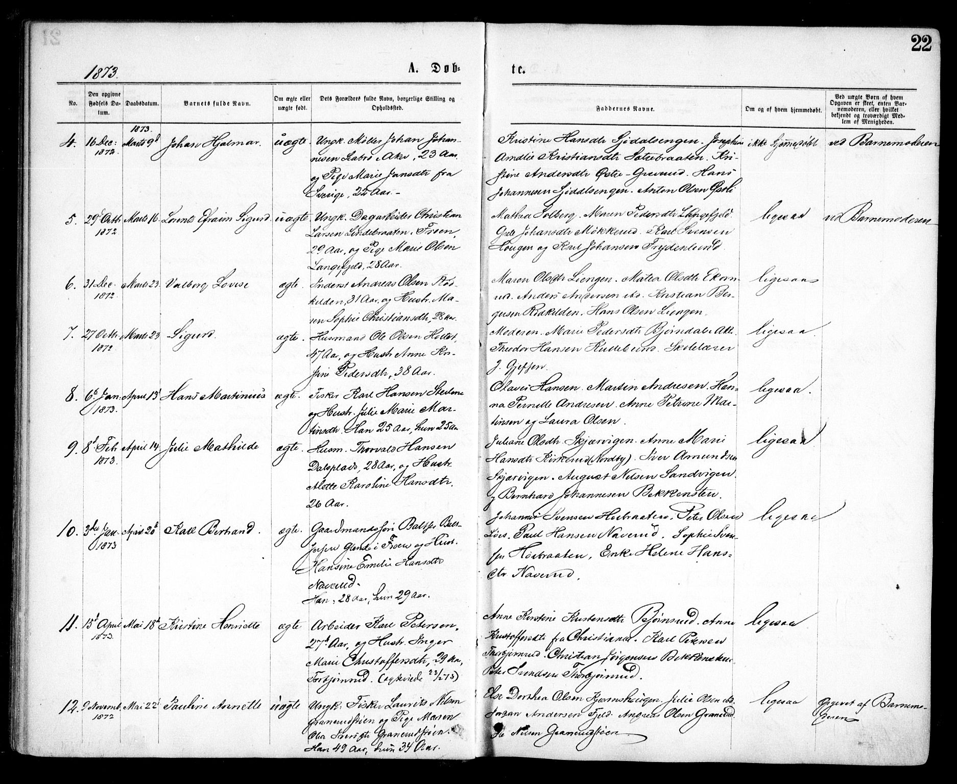 Nesodden prestekontor Kirkebøker, AV/SAO-A-10013/F/Fa/L0008: Parish register (official) no. I 8, 1869-1879, p. 22