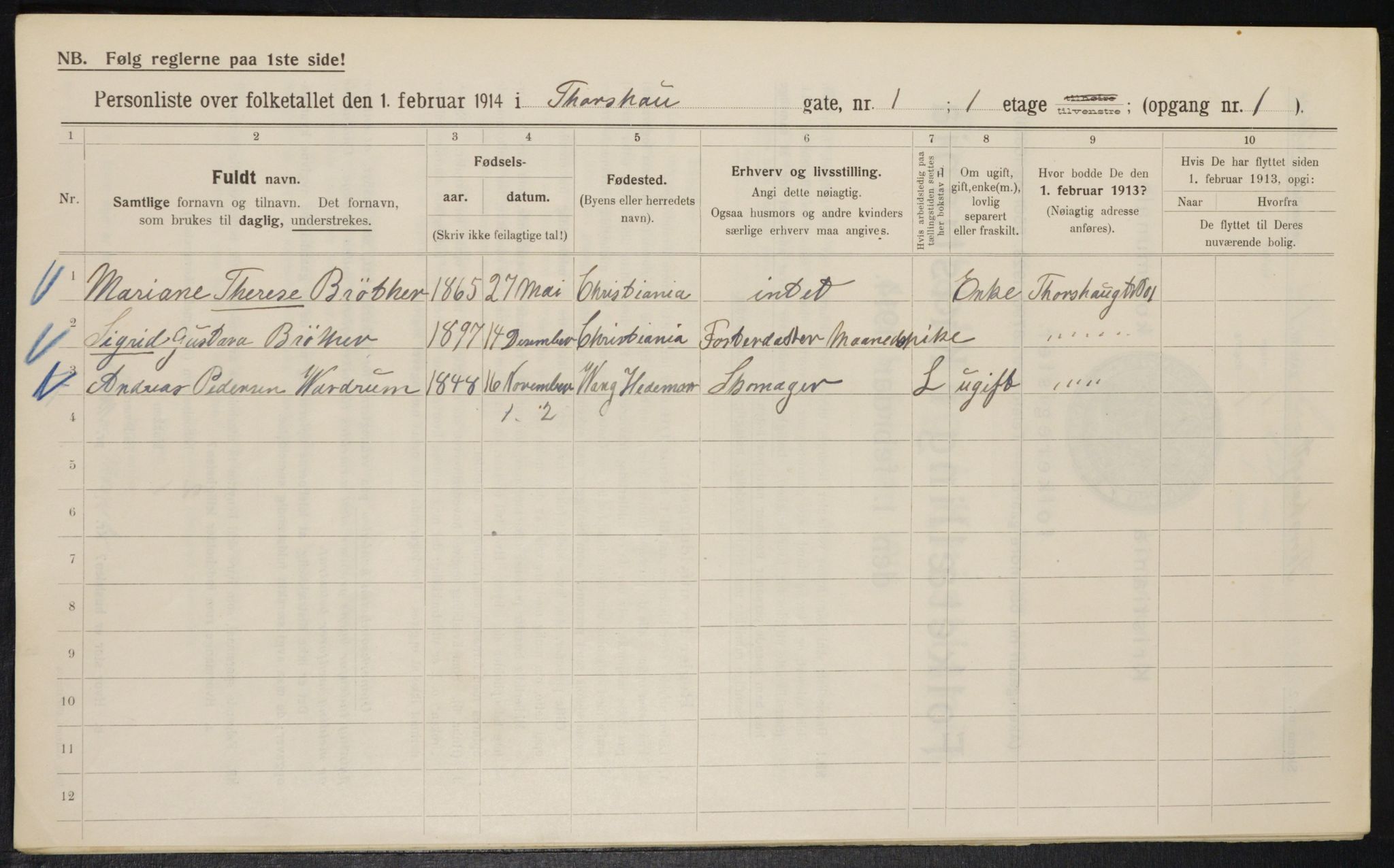 OBA, Municipal Census 1914 for Kristiania, 1914, p. 115251