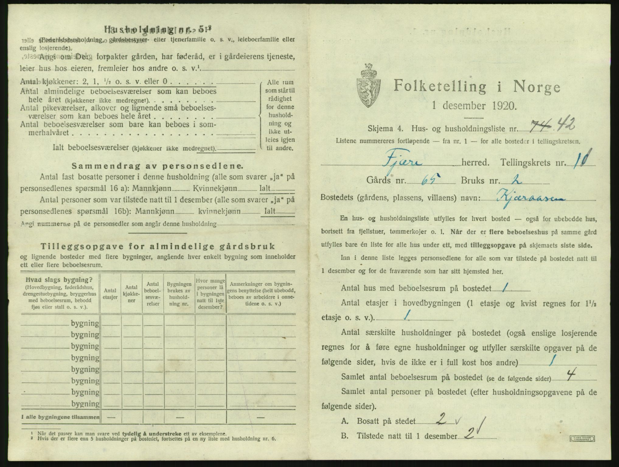 SAK, 1920 census for Fjære, 1920, p. 2047