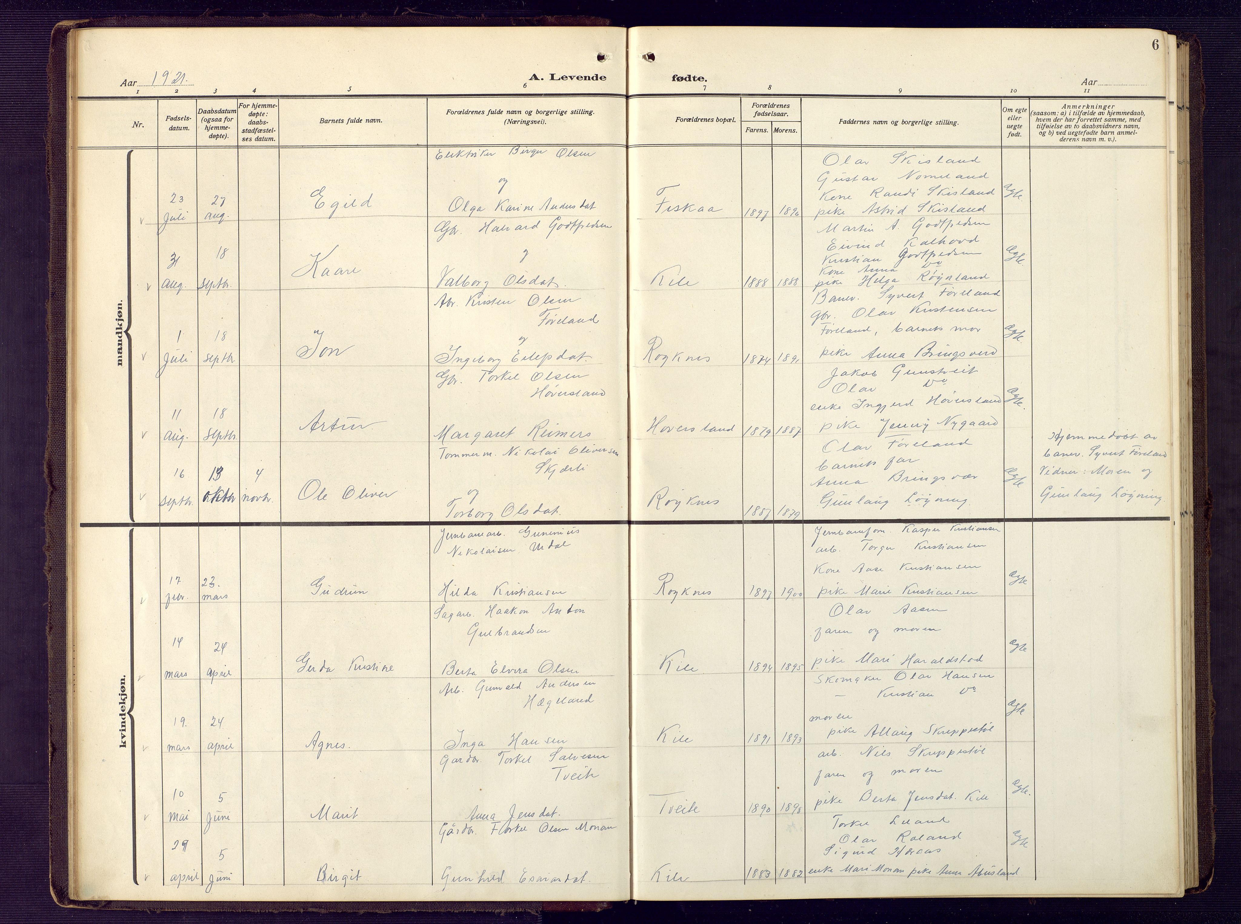 Vennesla sokneprestkontor, SAK/1111-0045/Fb/Fba/L0004: Parish register (copy) no. B 4, 1917-1948, p. 6