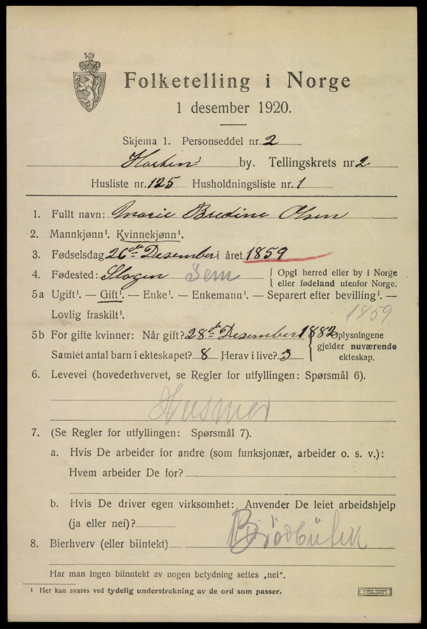 SAKO, 1920 census for Horten, 1920, p. 12087