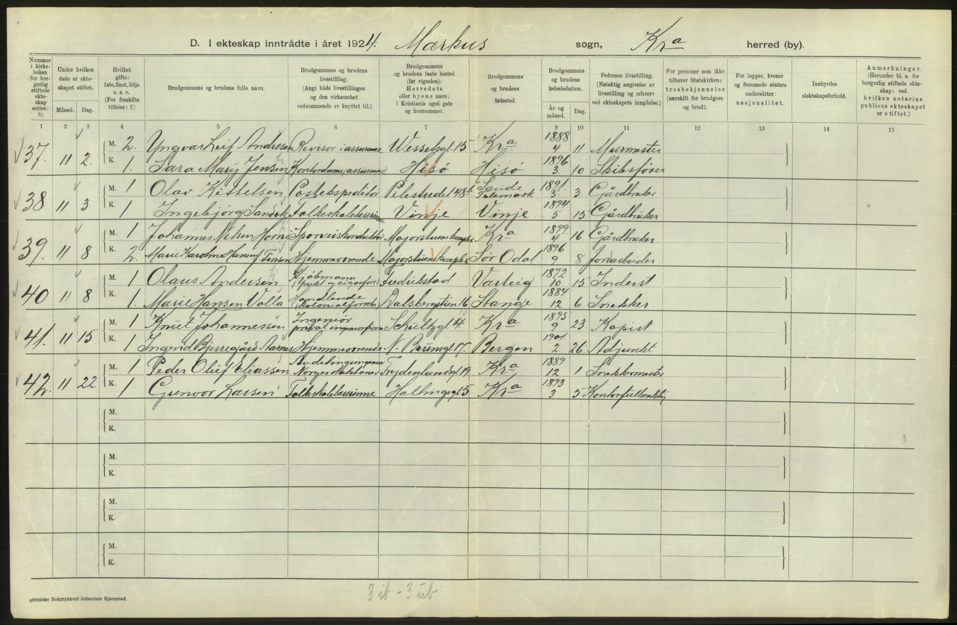 Statistisk sentralbyrå, Sosiodemografiske emner, Befolkning, AV/RA-S-2228/D/Df/Dfc/Dfcd/L0007: Kristiania: Gifte, 1924, p. 792
